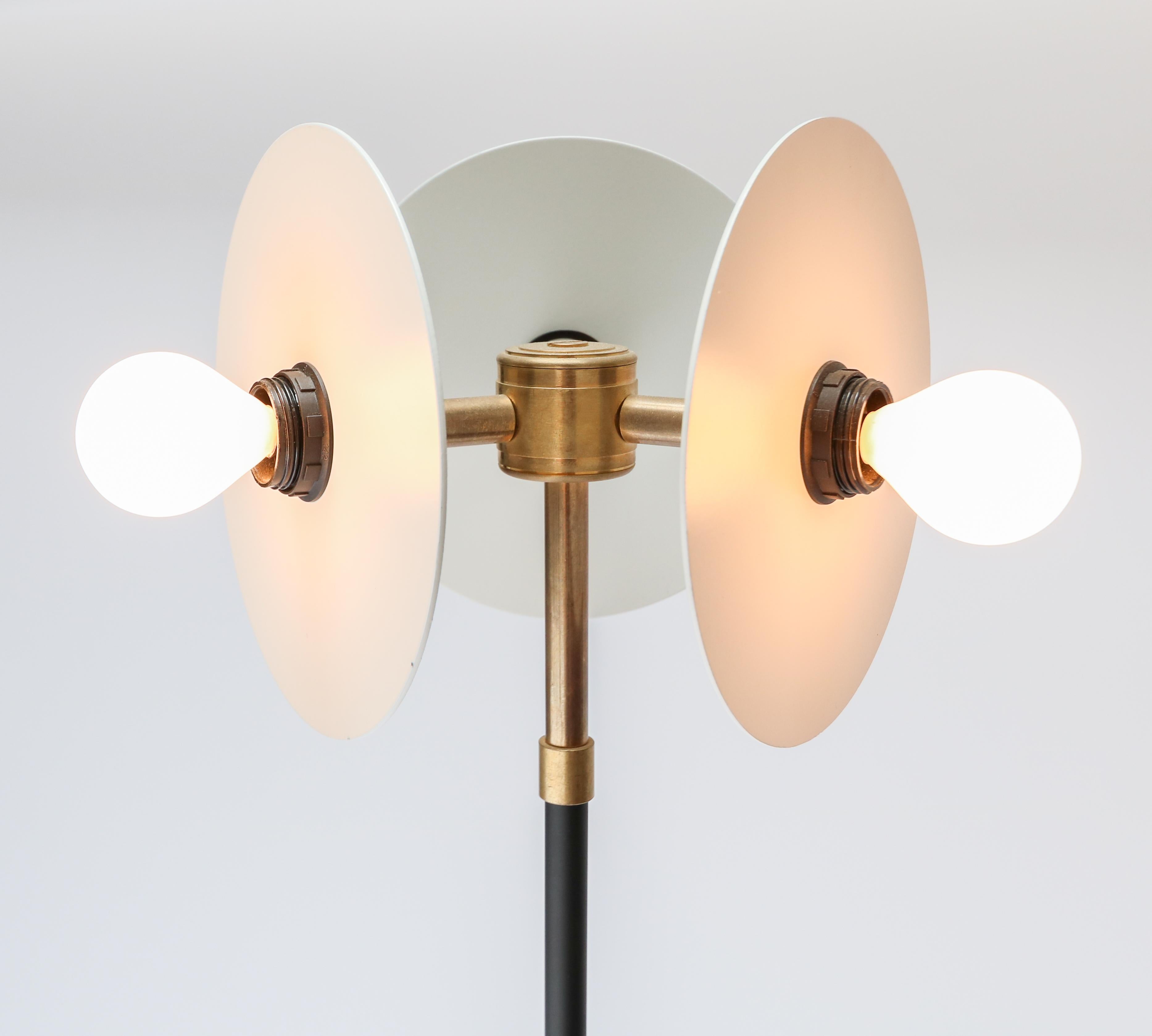 Custom Brass and Black & White Metal Midcentury Style Floor Lamp For Sale 4