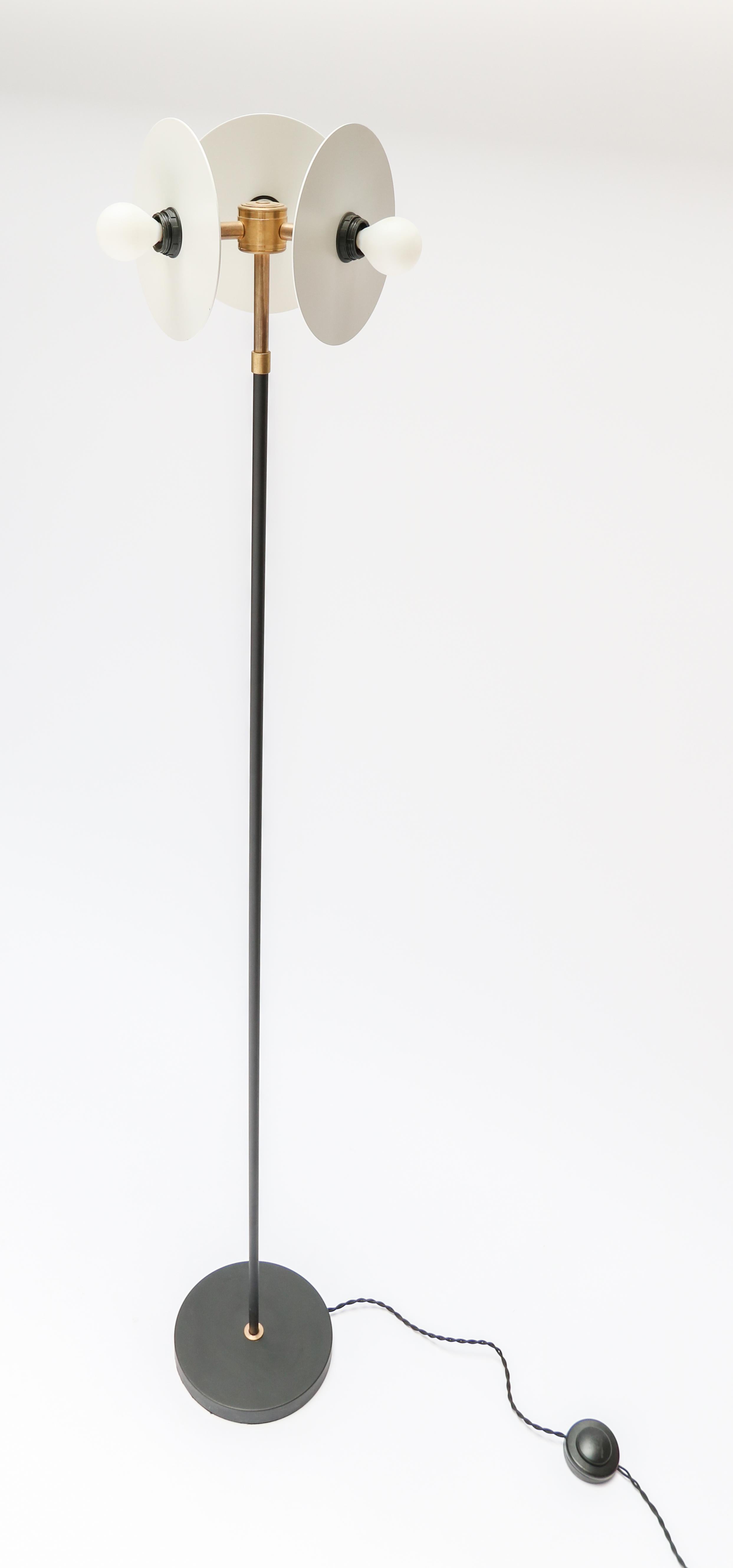 Custom Brass and Black & White Metal Midcentury Style Floor Lamp For Sale 1