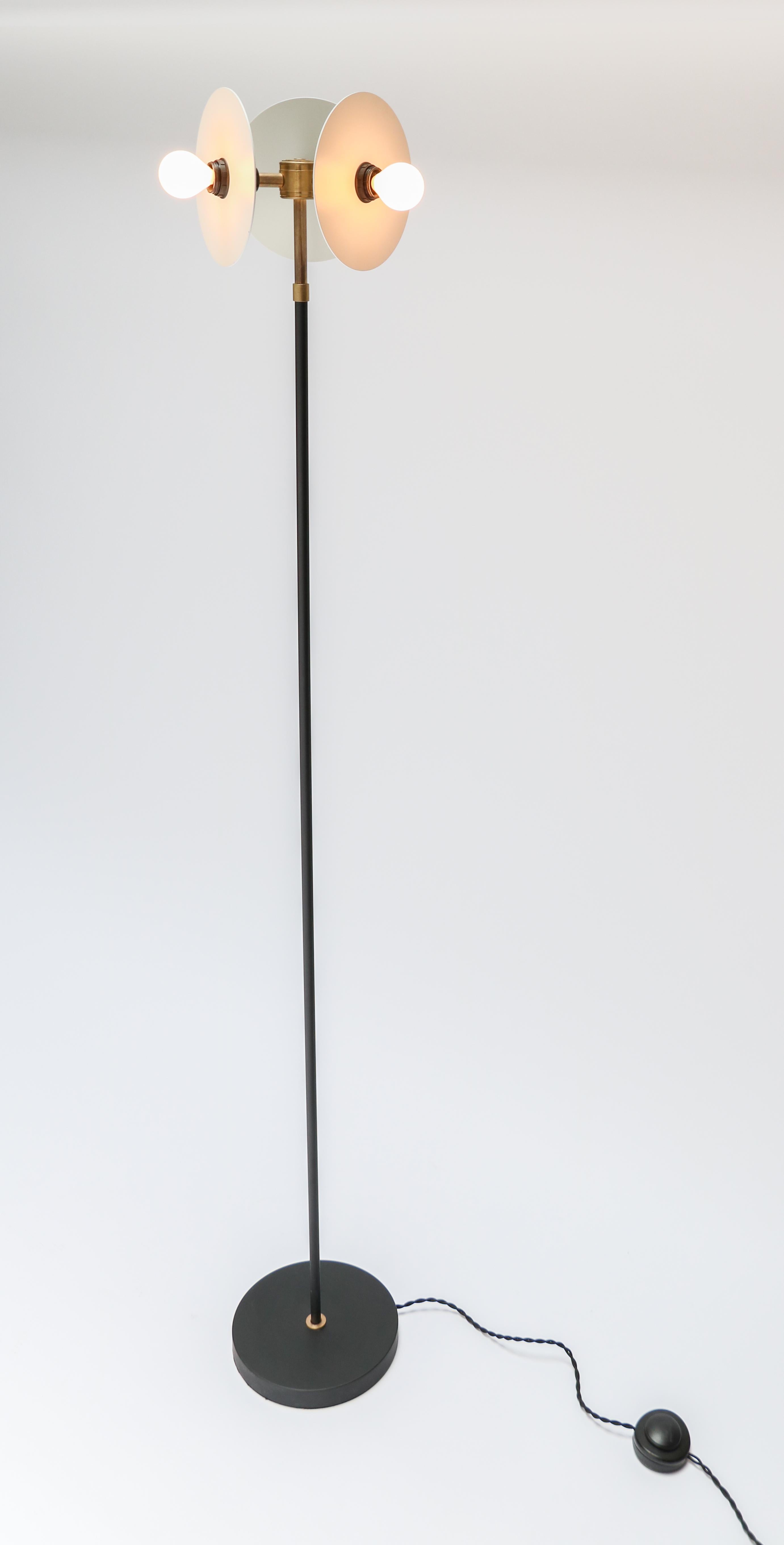 Custom Brass and Black & White Metal Midcentury Style Floor Lamp For Sale 3
