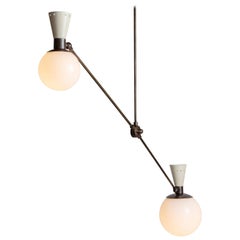 Custom Brass and Opaline Counterbalance Lamp, Made in Italy