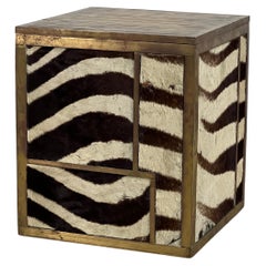 Retro Custom Brass and Zebra Side Table / Box 