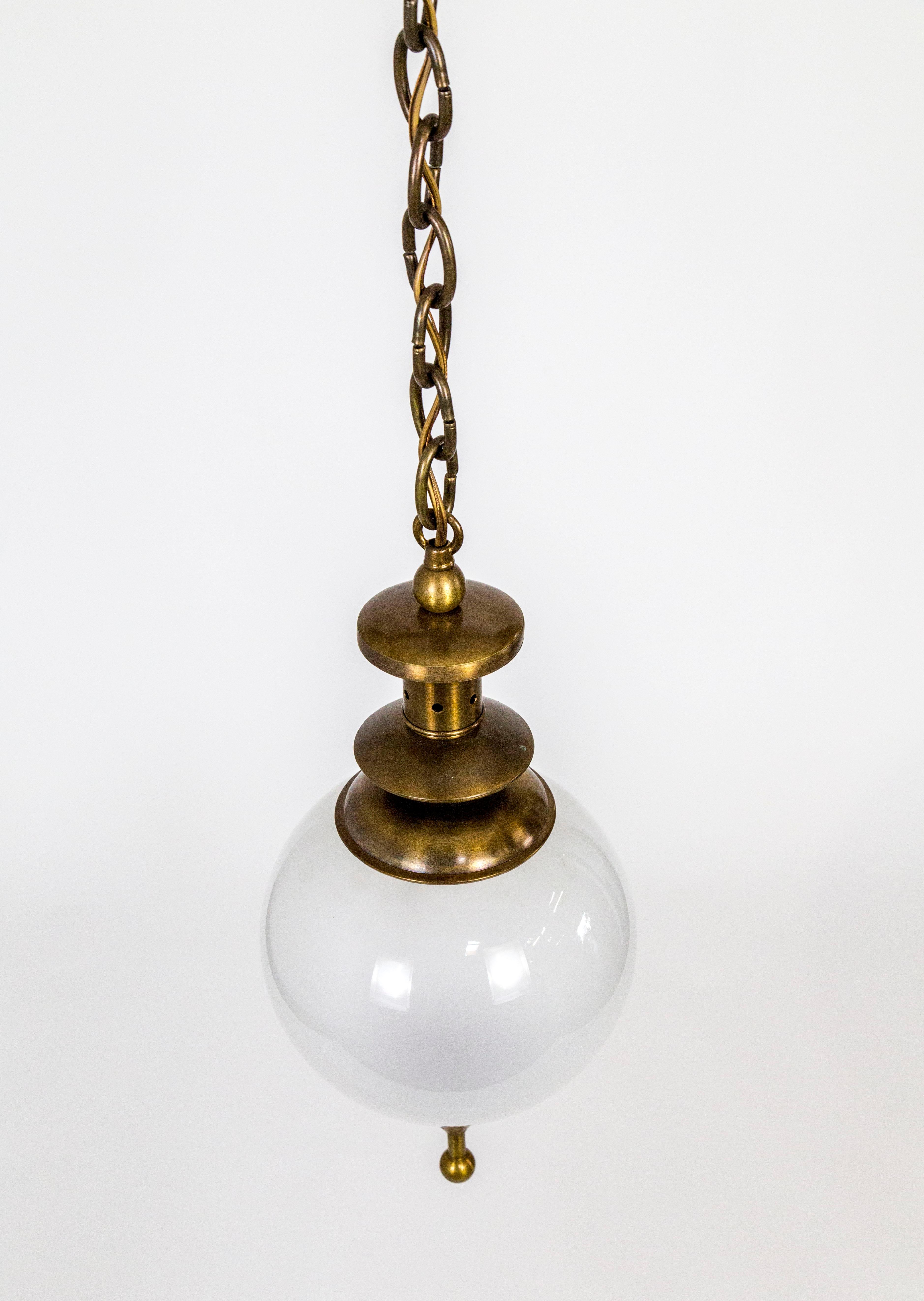 Custom Brass Capped White Glass Globe Pendant '2 Available' 2