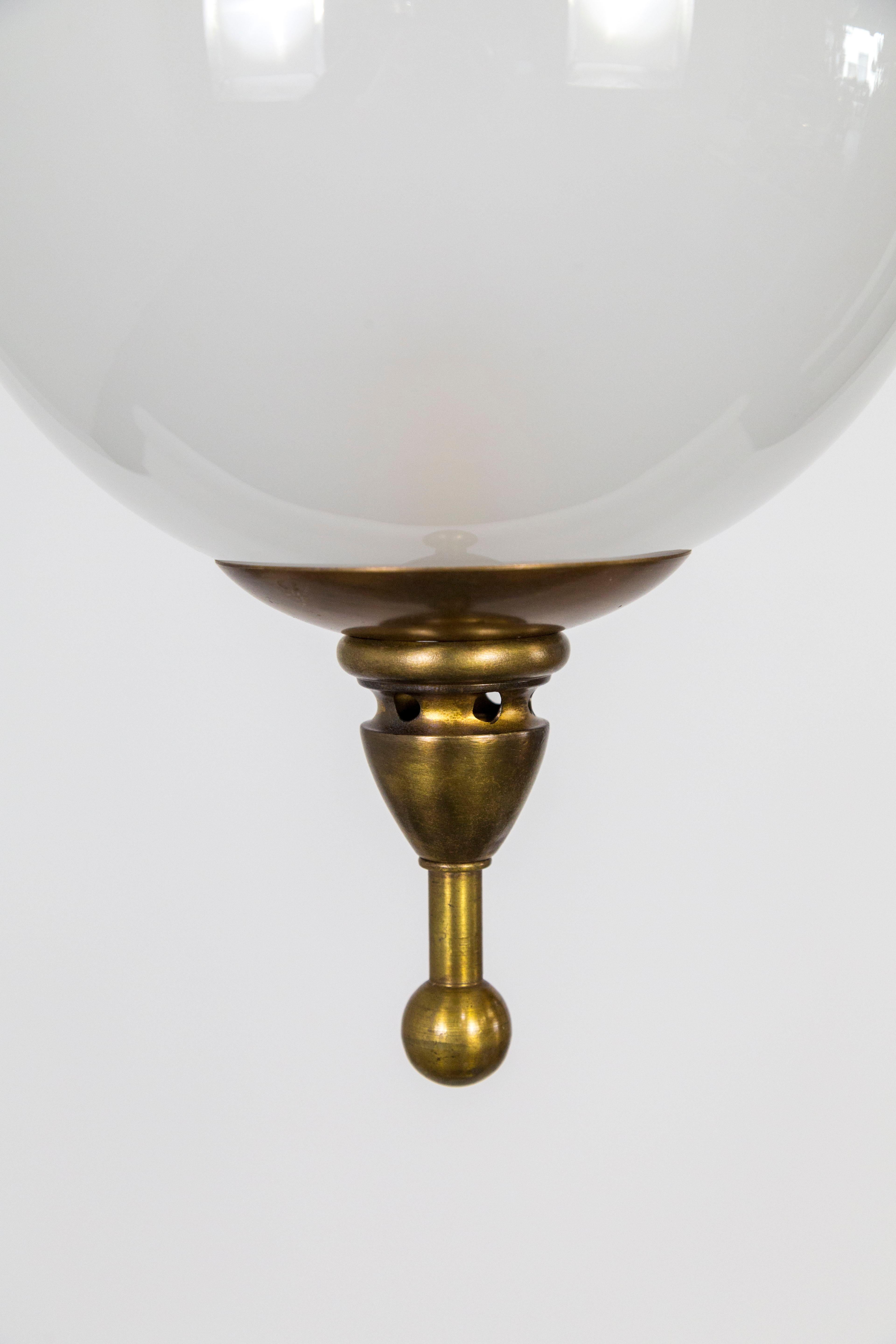Custom Brass Capped White Glass Globe Pendant '2 Available' 5