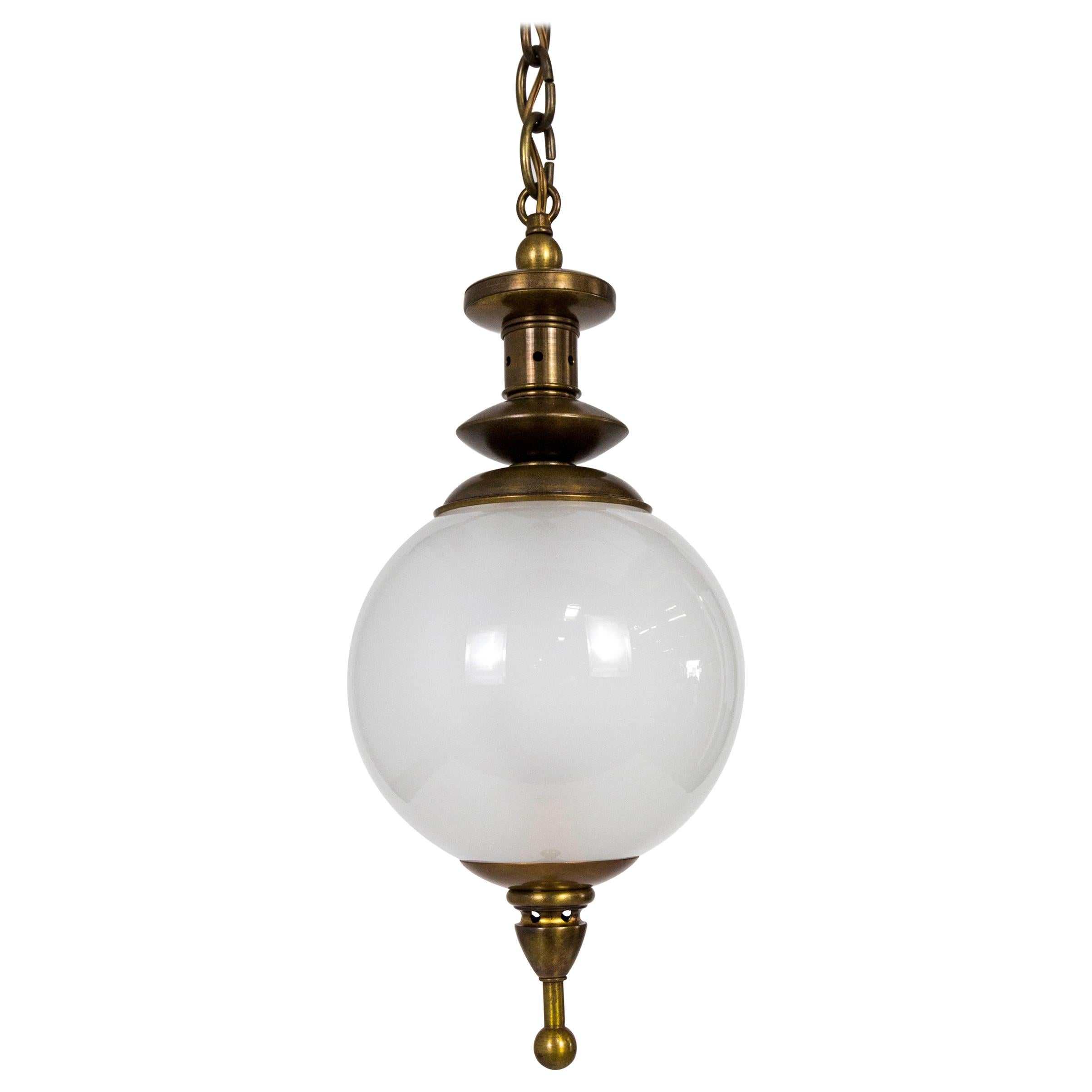 Custom Brass Capped White Glass Globe Pendant '2 Available'
