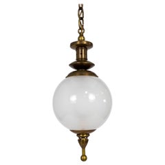 Custom Brass Capped White Glass Globe Pendant '2 Available'