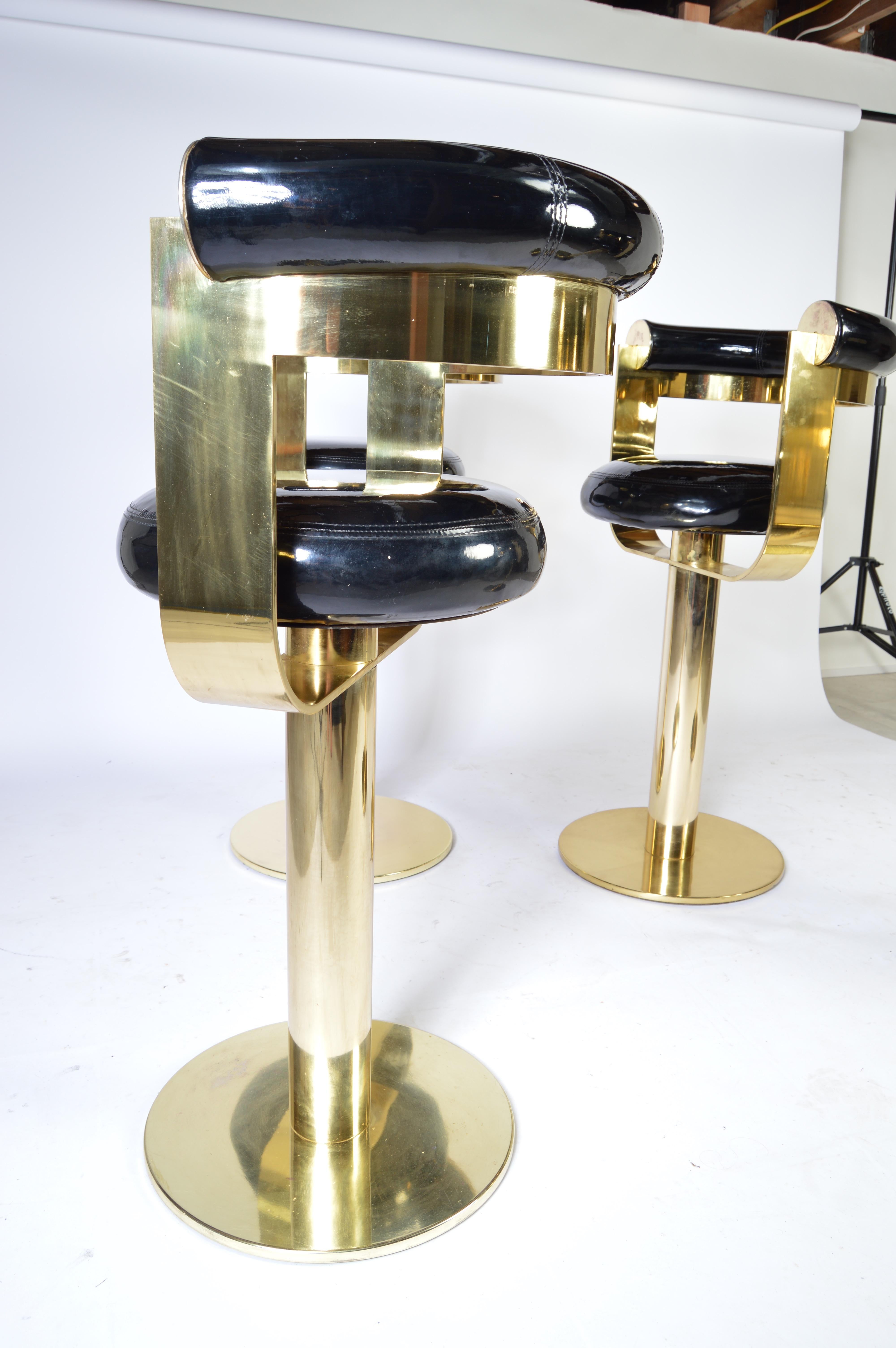 Mid-Century Modern Custom Brass Counter Bar Stools in the Manner of Design For Leisure, circa 1970