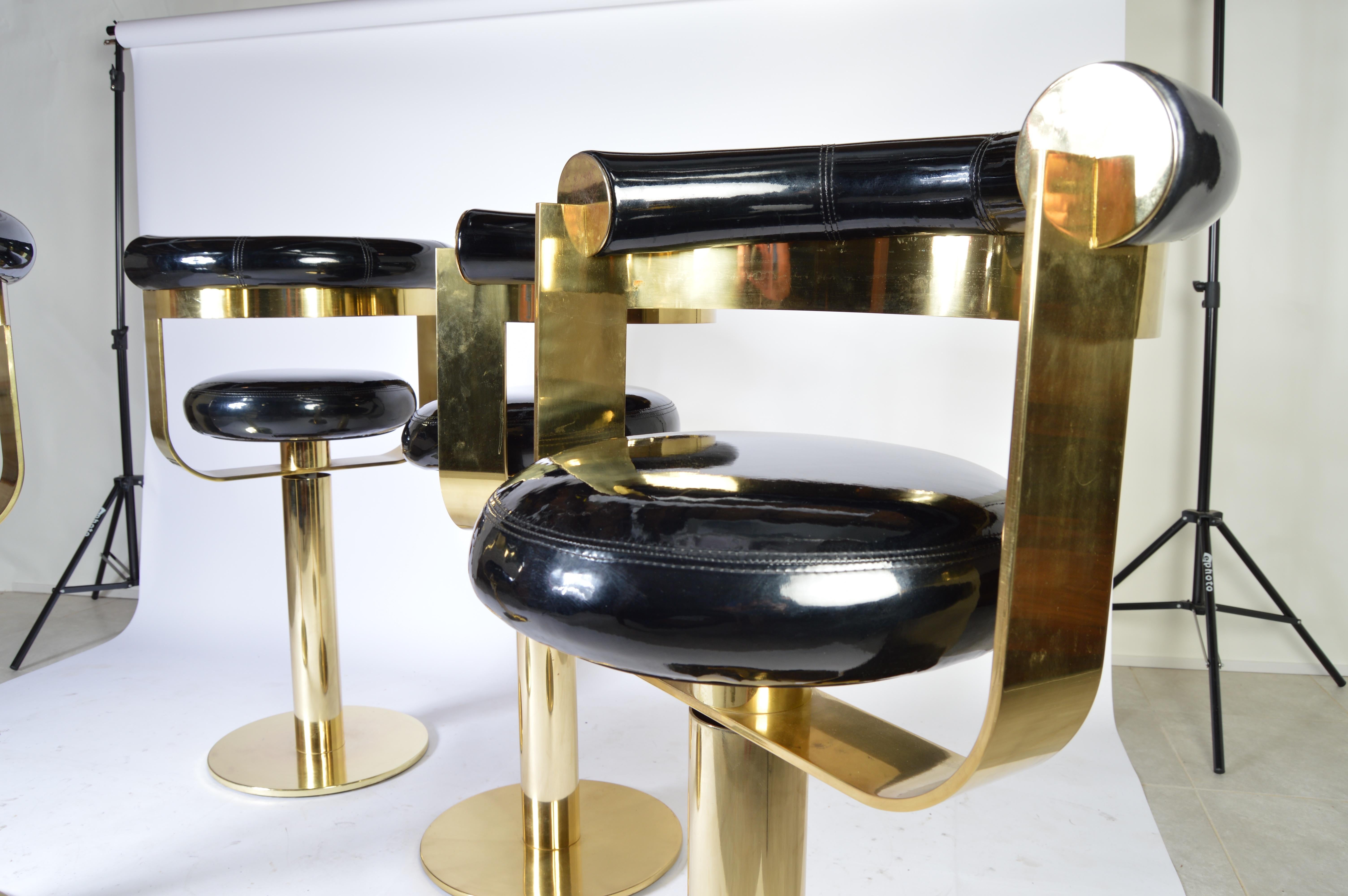 American Custom Brass Counter Bar Stools in the Manner of Design For Leisure, circa 1970