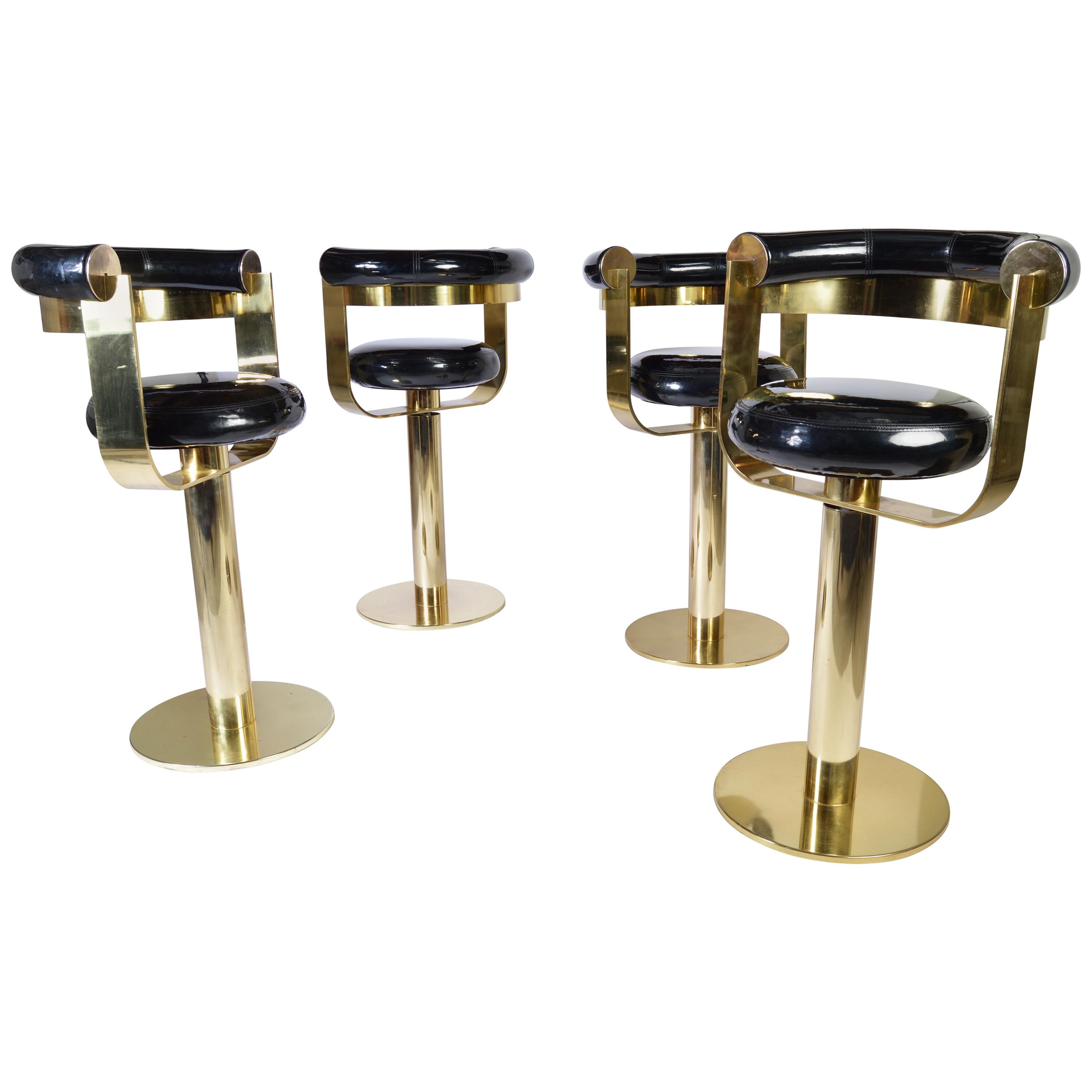 Custom Brass Counter Bar Stools in the Manner of Design For Leisure, circa 1970