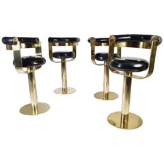 Custom Brass Counter Bar Stools in the Manner of Design For Leisure, circa 1970