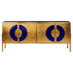 Custom Brass Sideboard with Sapphire Blue Handles by Justfurnituress
