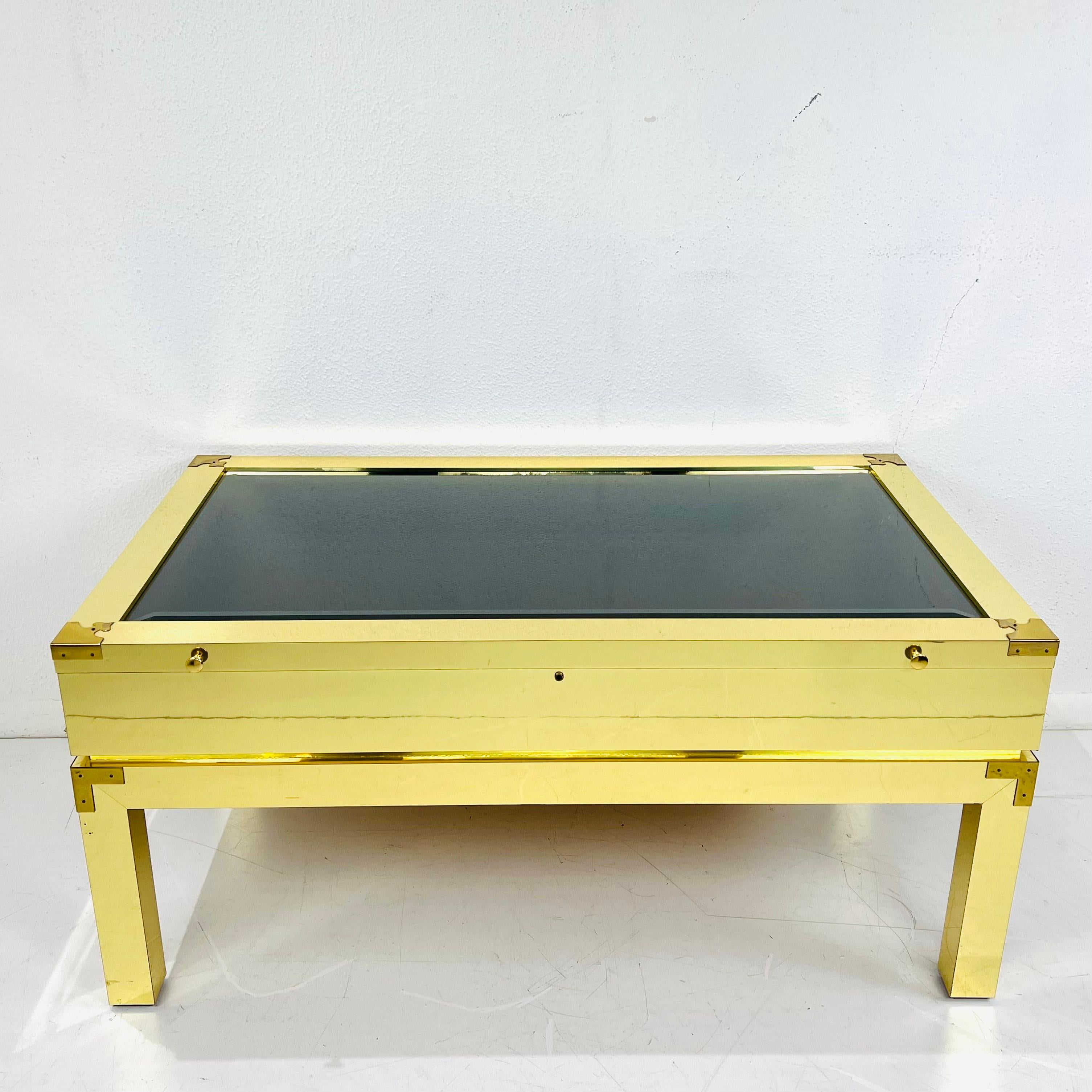Custom Brass Wrapped Campaign Style Display Table For Sale 9