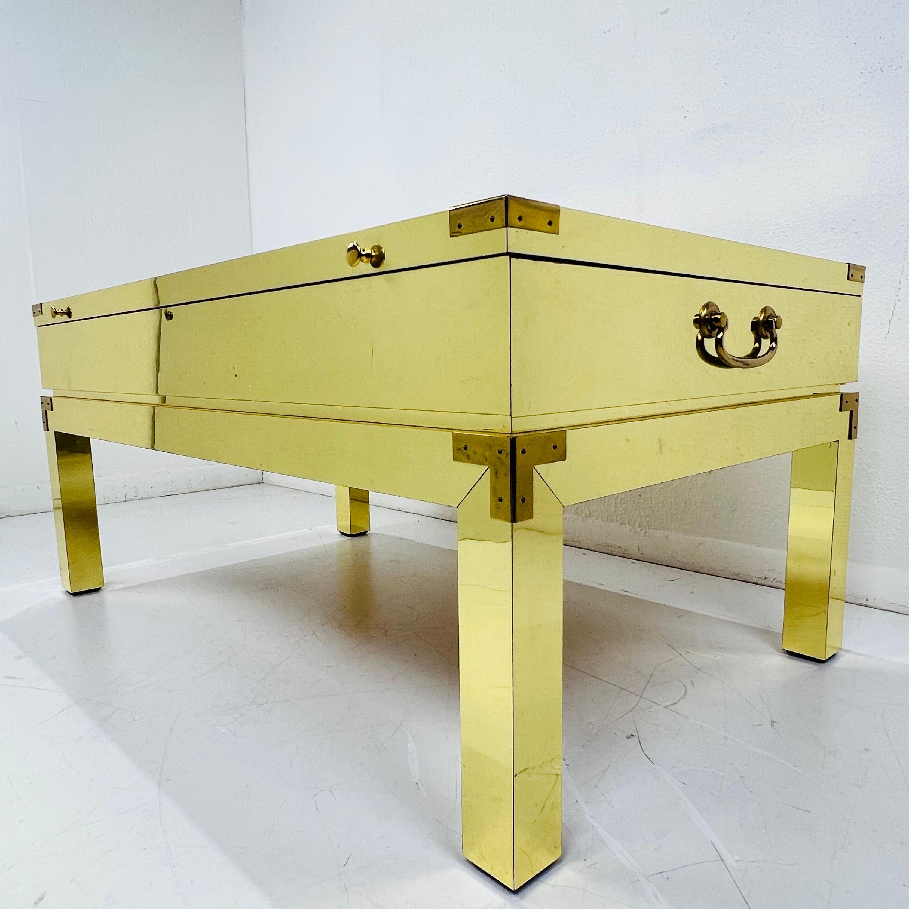 Custom Brass Wrapped Campaign Style Display Table For Sale 10