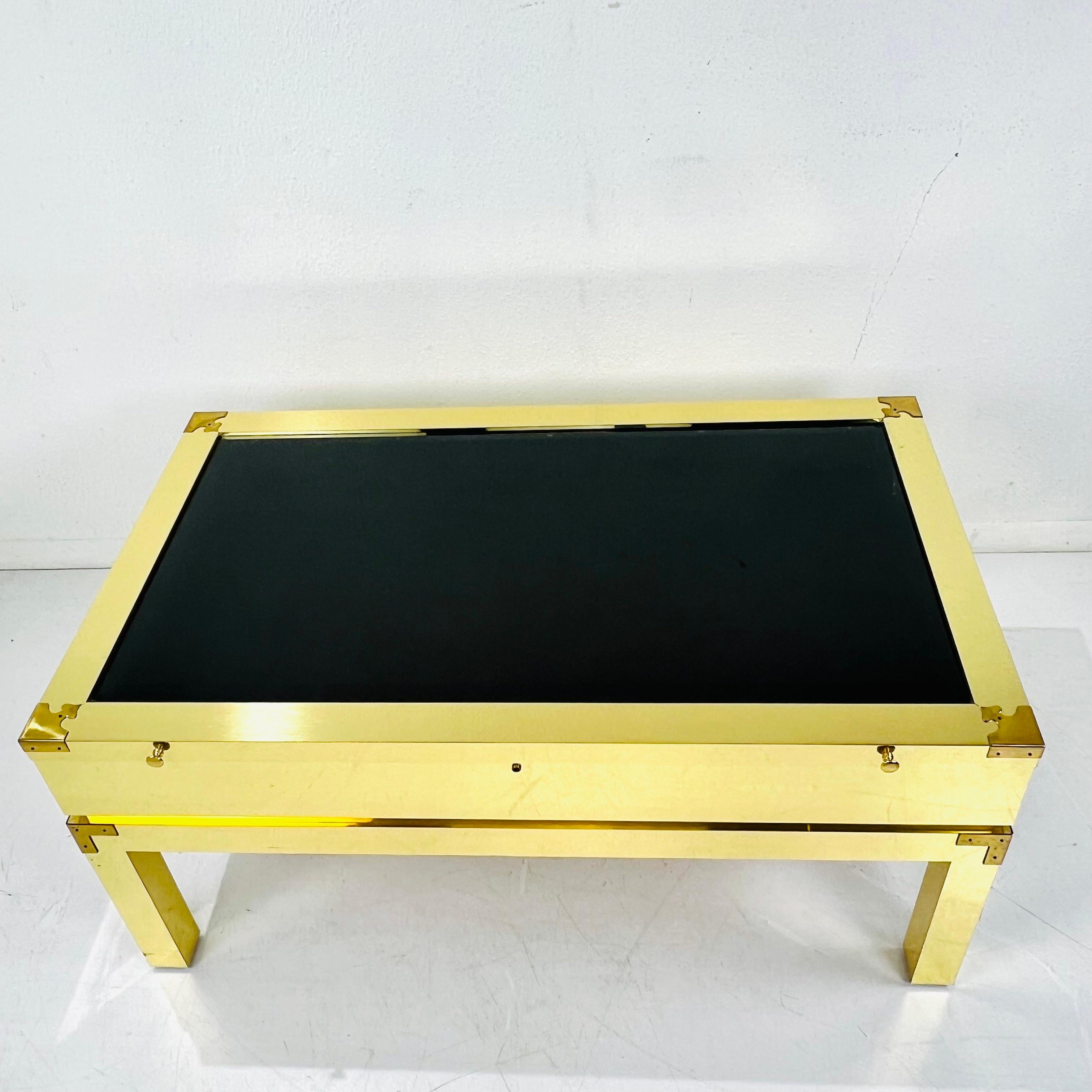 Late 20th Century Custom Brass Wrapped Campaign Style Display Table For Sale