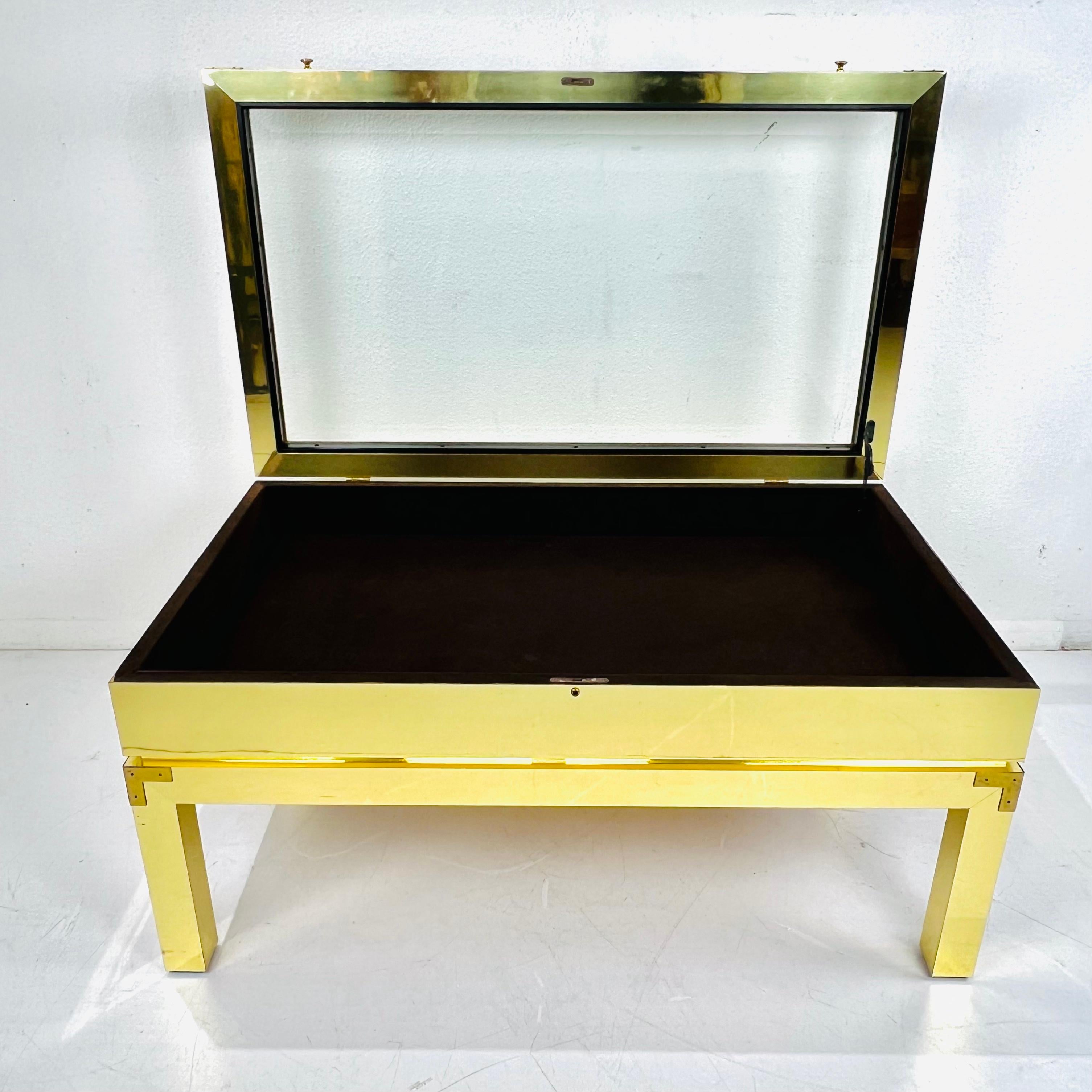 Custom Brass Wrapped Campaign Style Display Table For Sale 1