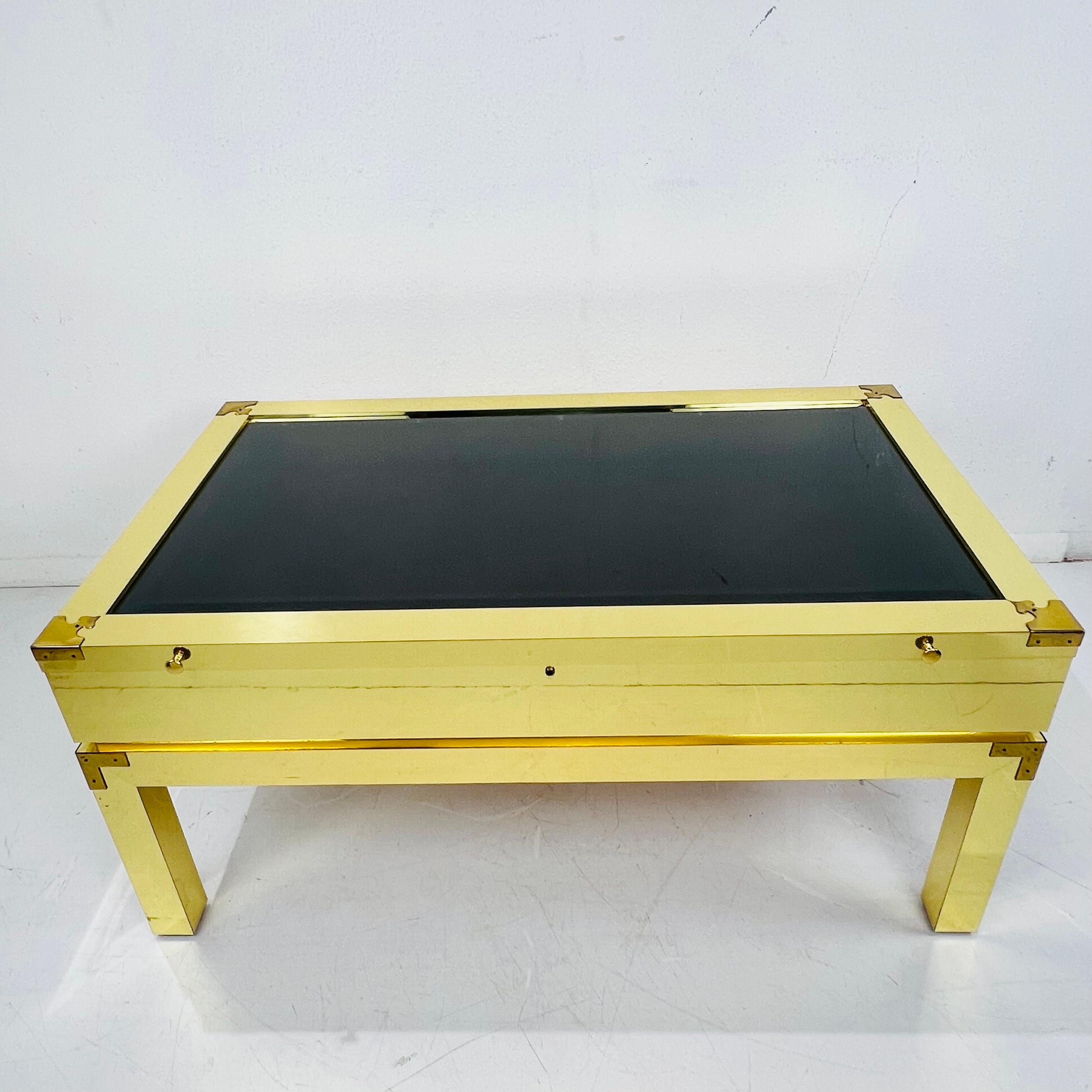 Custom Brass Wrapped Campaign Style Display Table For Sale 2