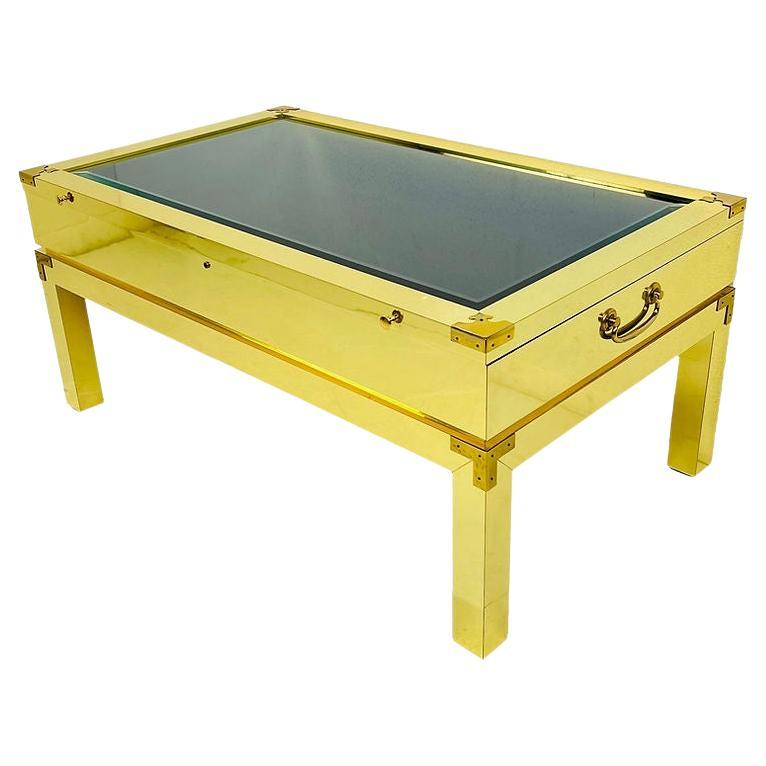 Custom Brass Wrapped Campaign Style Display Table For Sale