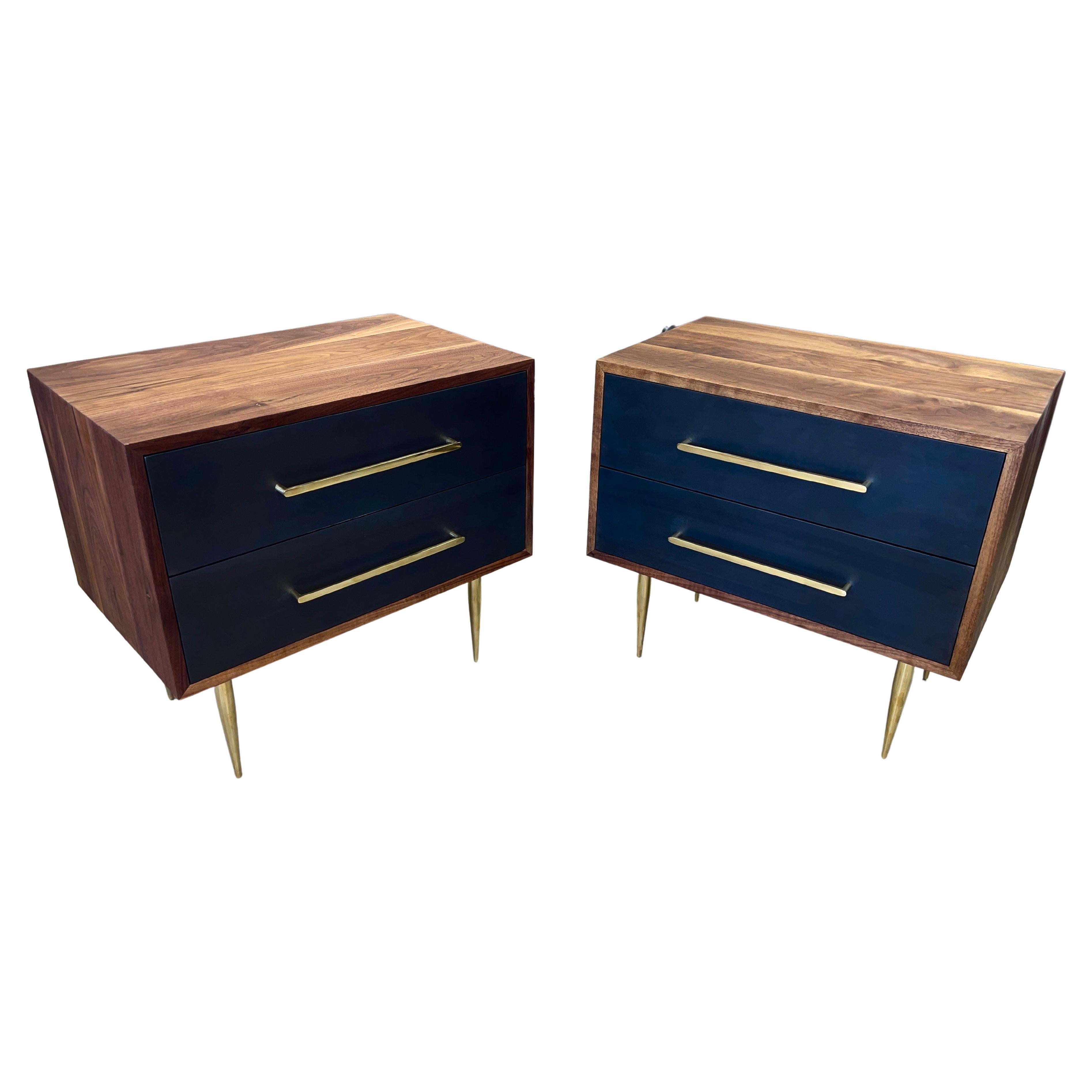 Custom Bridges over Time Originals Walnut and Brass Nightstands