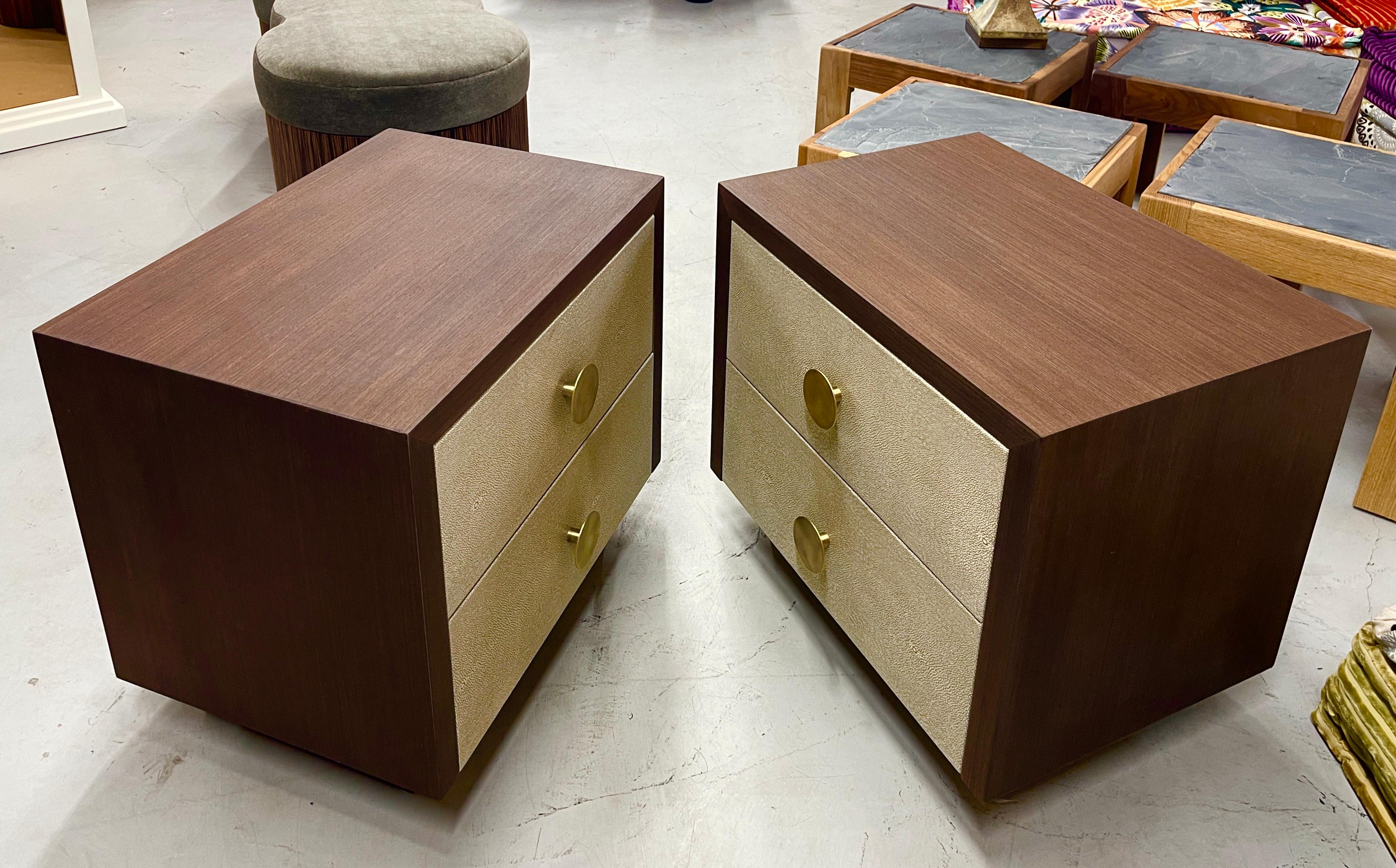 American Custom Bridges over Time Wenge and Shagreen Leather Nightstands For Sale