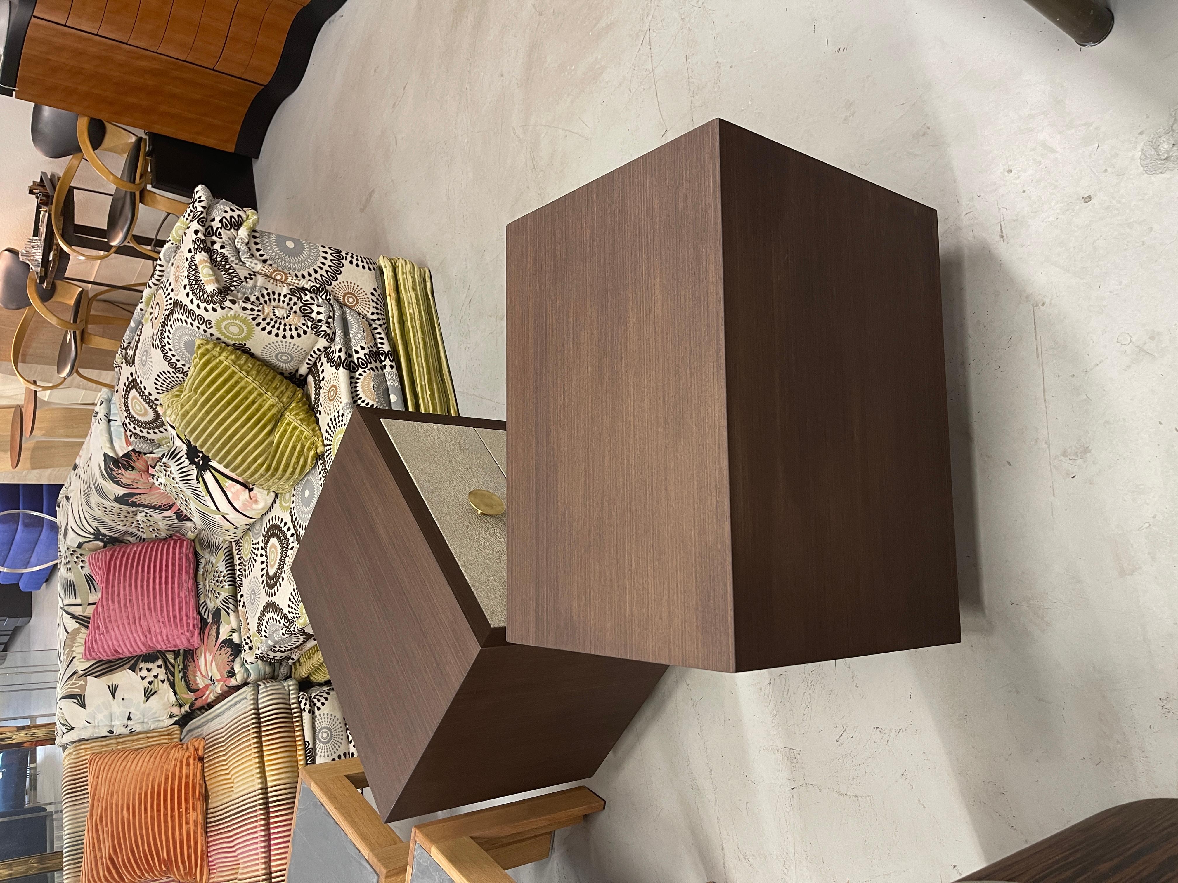 Custom Bridges over Time Wenge and Shagreen Leather Nightstands In Excellent Condition For Sale In Palm Springs, CA