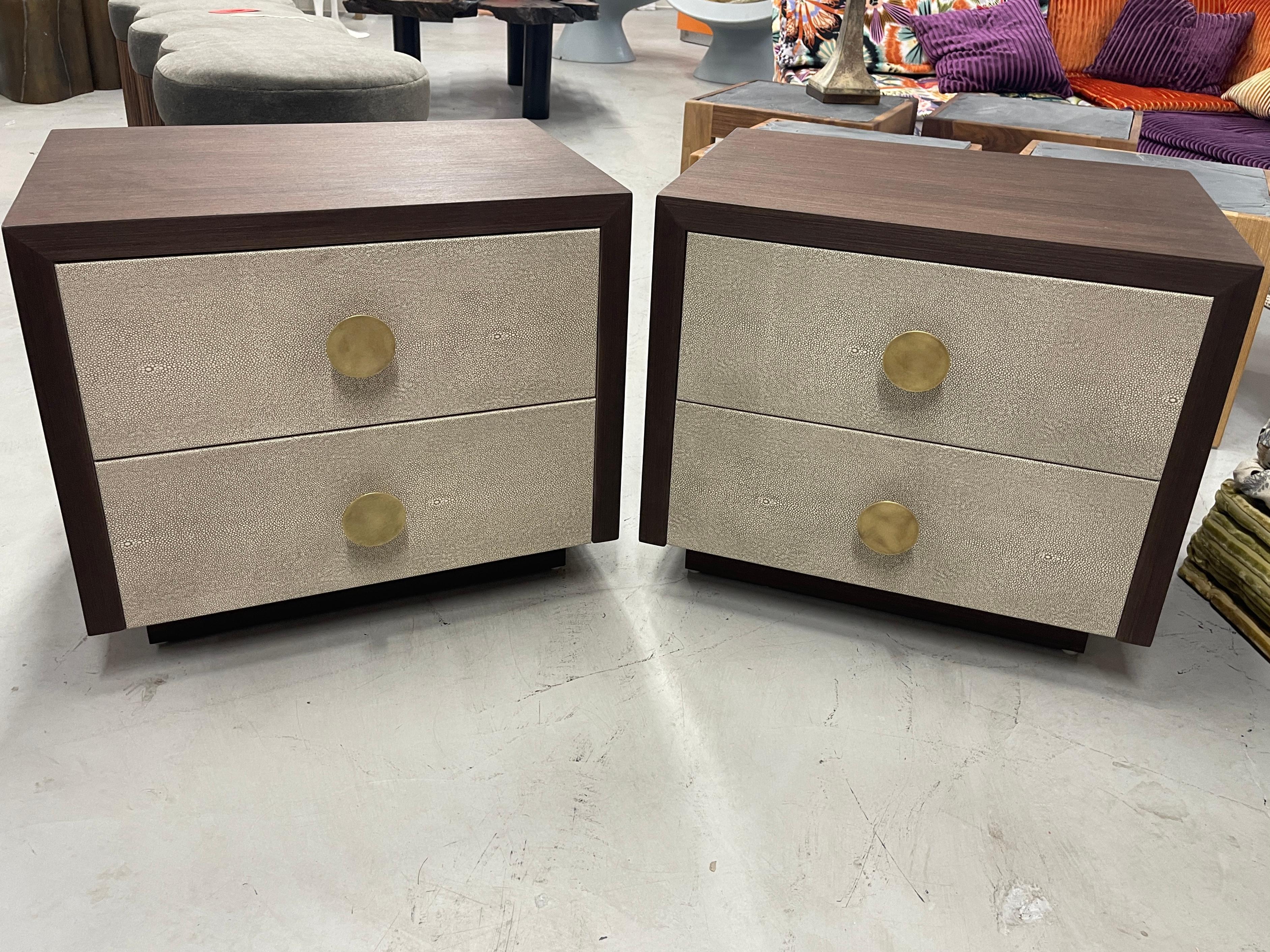 Custom Bridges over Time Wenge and Shagreen Leather Nightstands For Sale 1