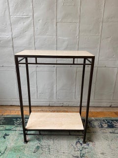 Custom Bronze Iron Console Table with Travertine Shelves