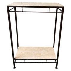 Custom Bronze Iron Console Table with Travertine Shelves