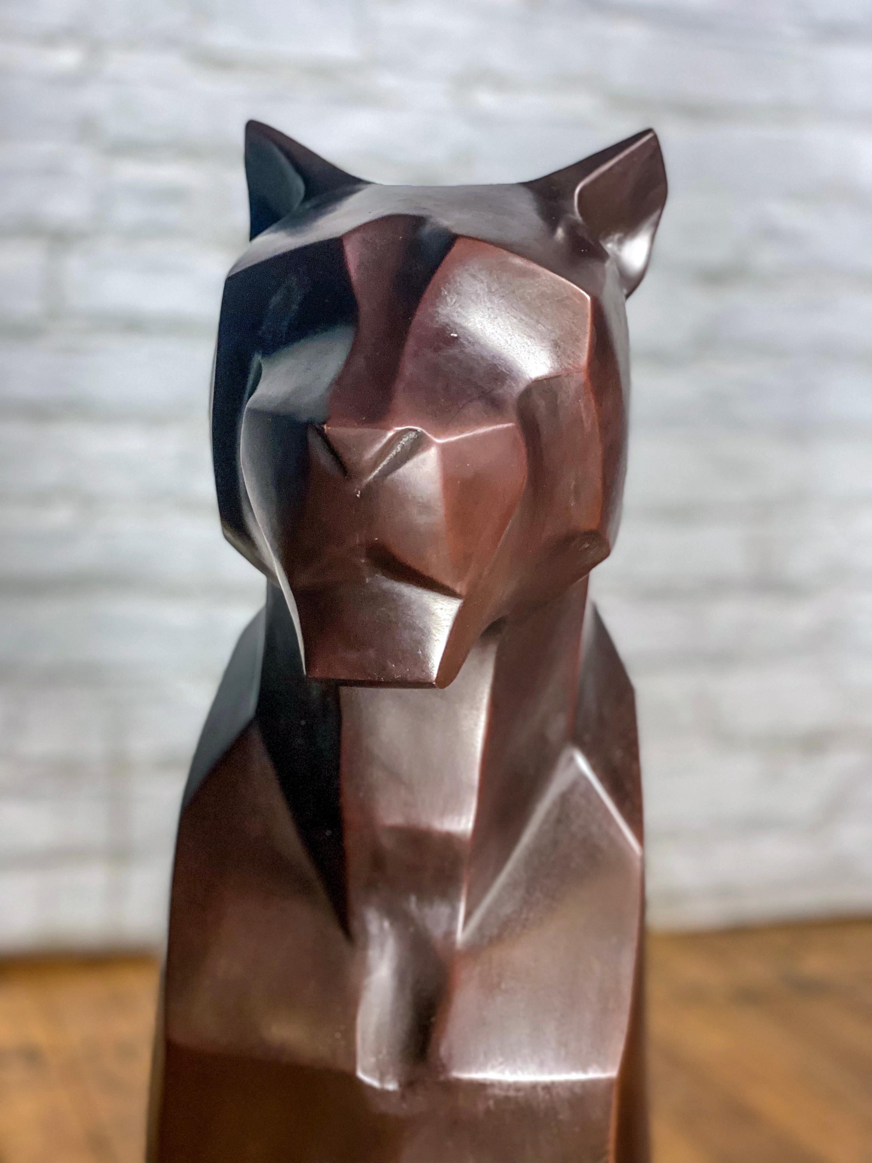 Custom Bronze Pair of Modern Sitting Mountain Lions For Sale 6