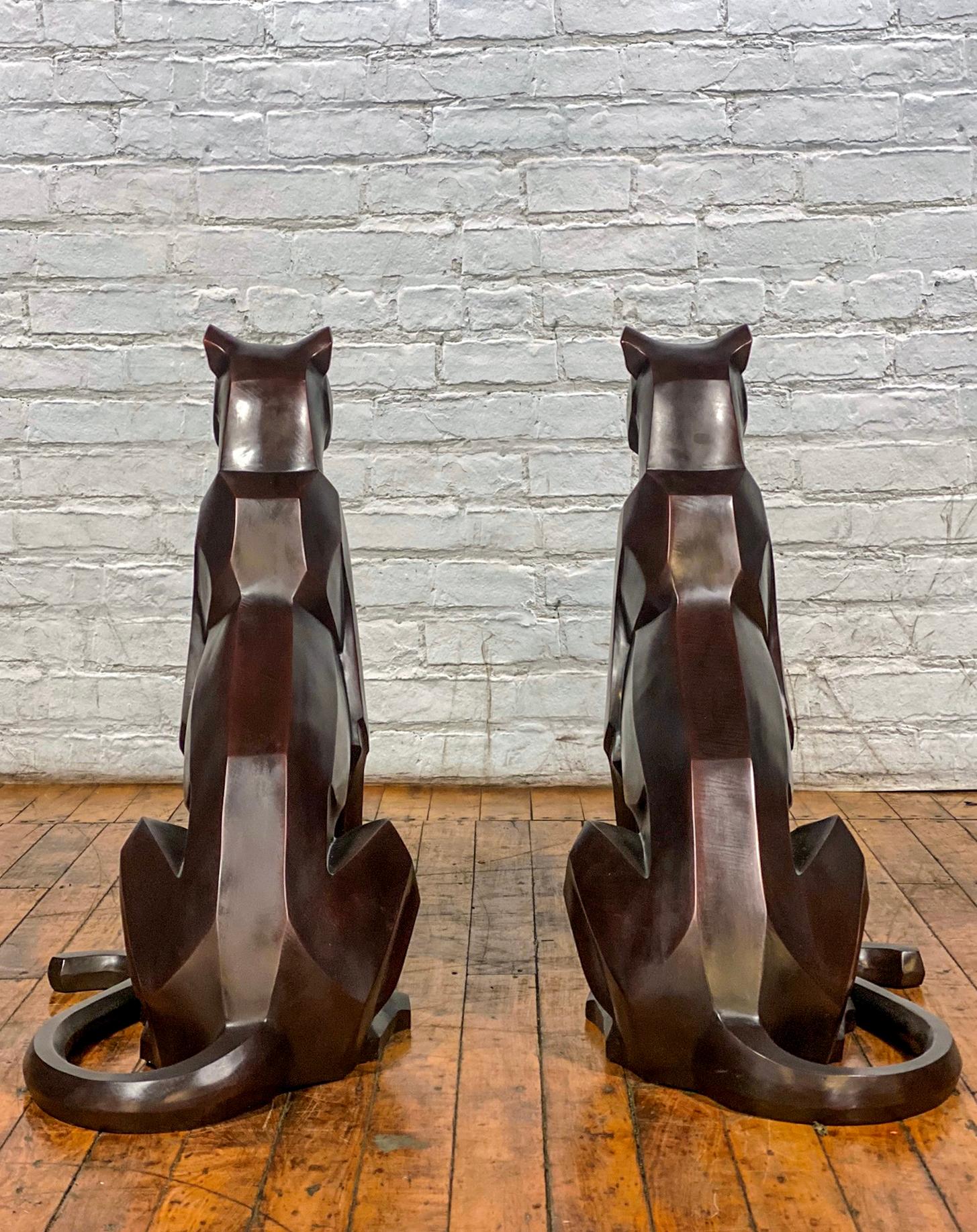 Custom Bronze Pair of Modern Sitting Mountain Lions For Sale 1