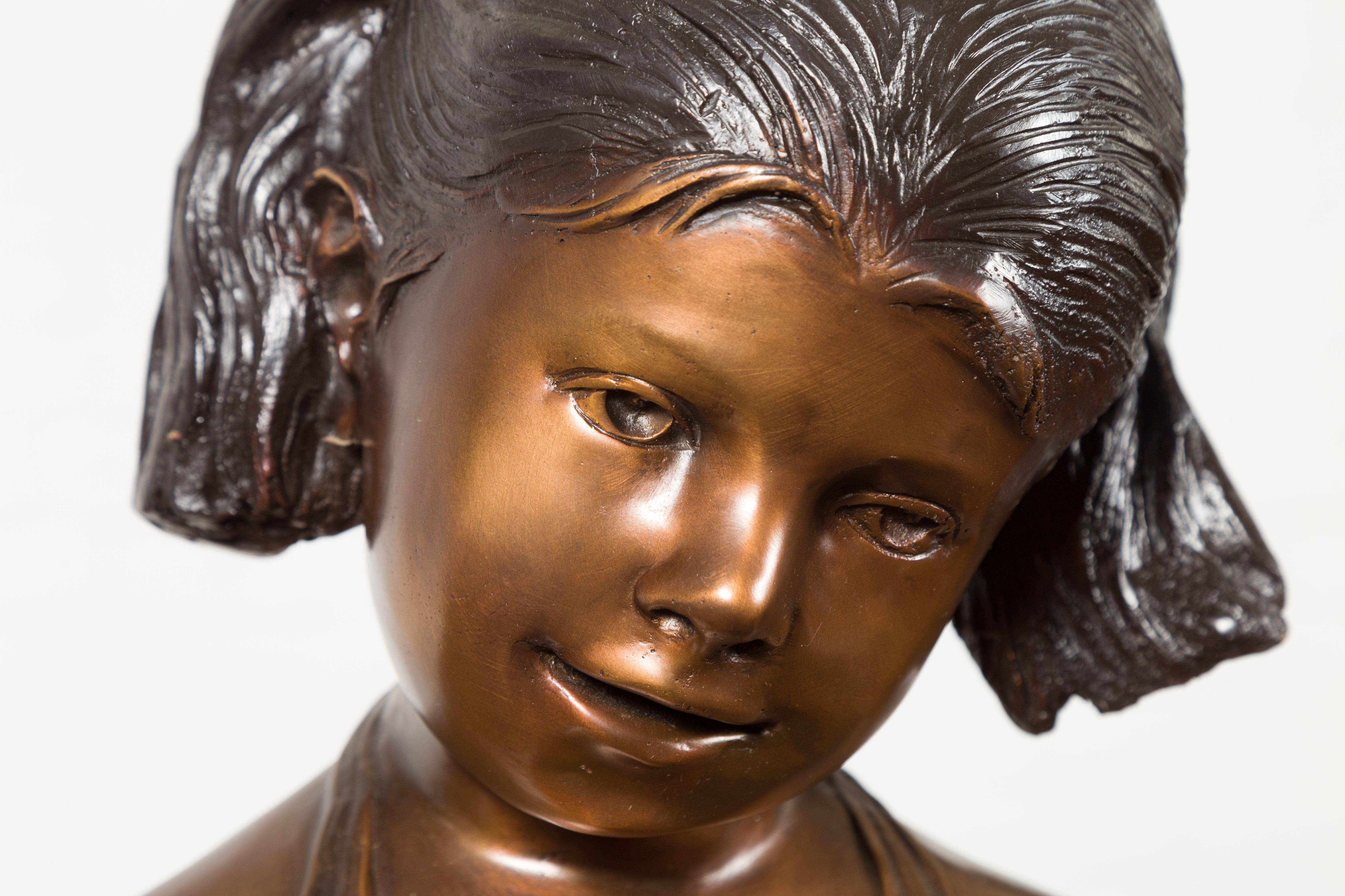 Bronze Garden Statue of a Girl Holding a Flower in Her Hand on Base For Sale 7