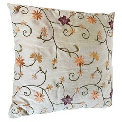 Custom Brown and Beige Floral Embroidered Throw Pillow