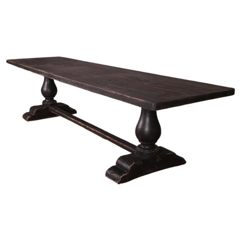 Custom Build English Painted Trestle Table For Sale