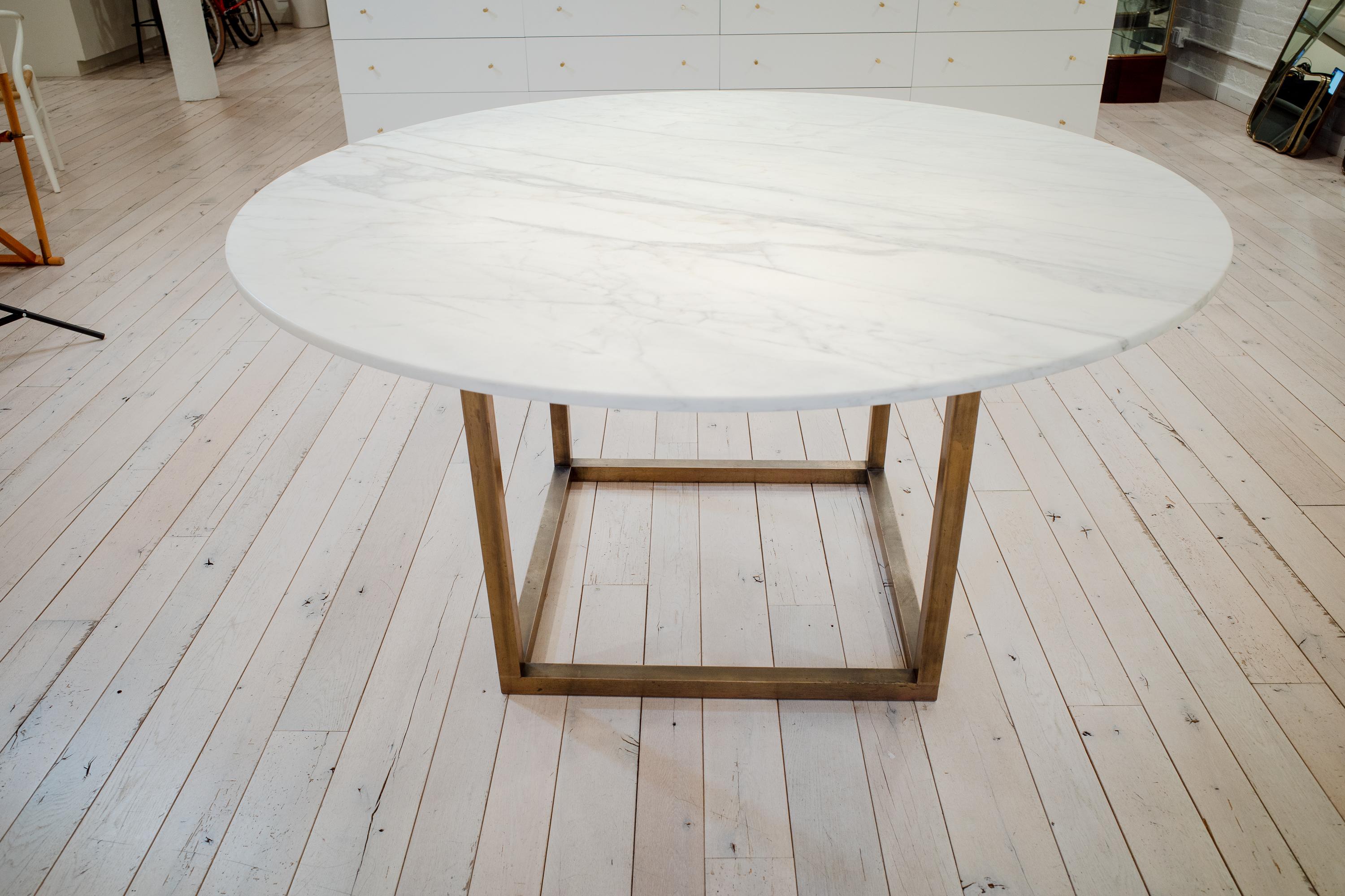 Contemporary Custom Built Calcatta and Brass Dining Table 5'W For Sale