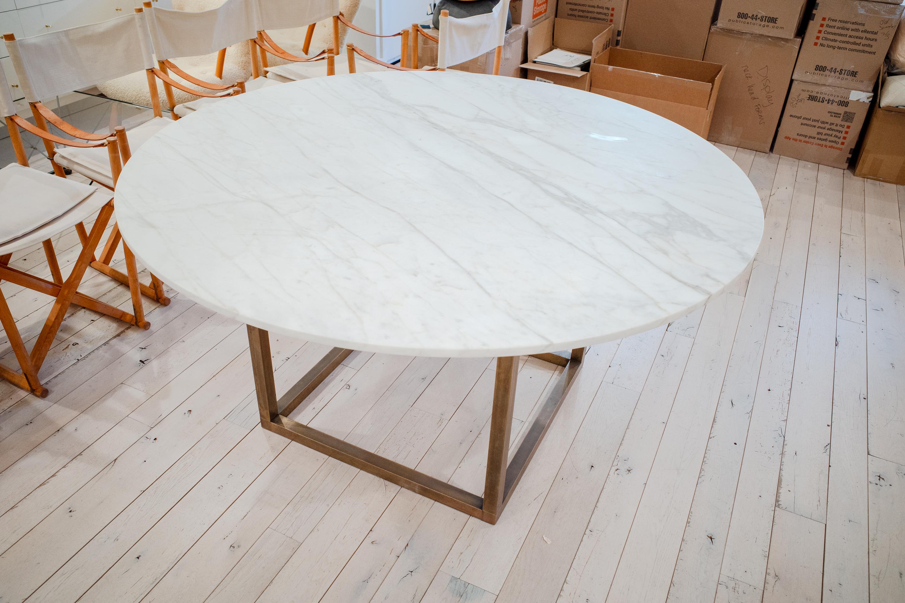 Custom Built Calcatta and Brass Dining Table 5'W For Sale 1