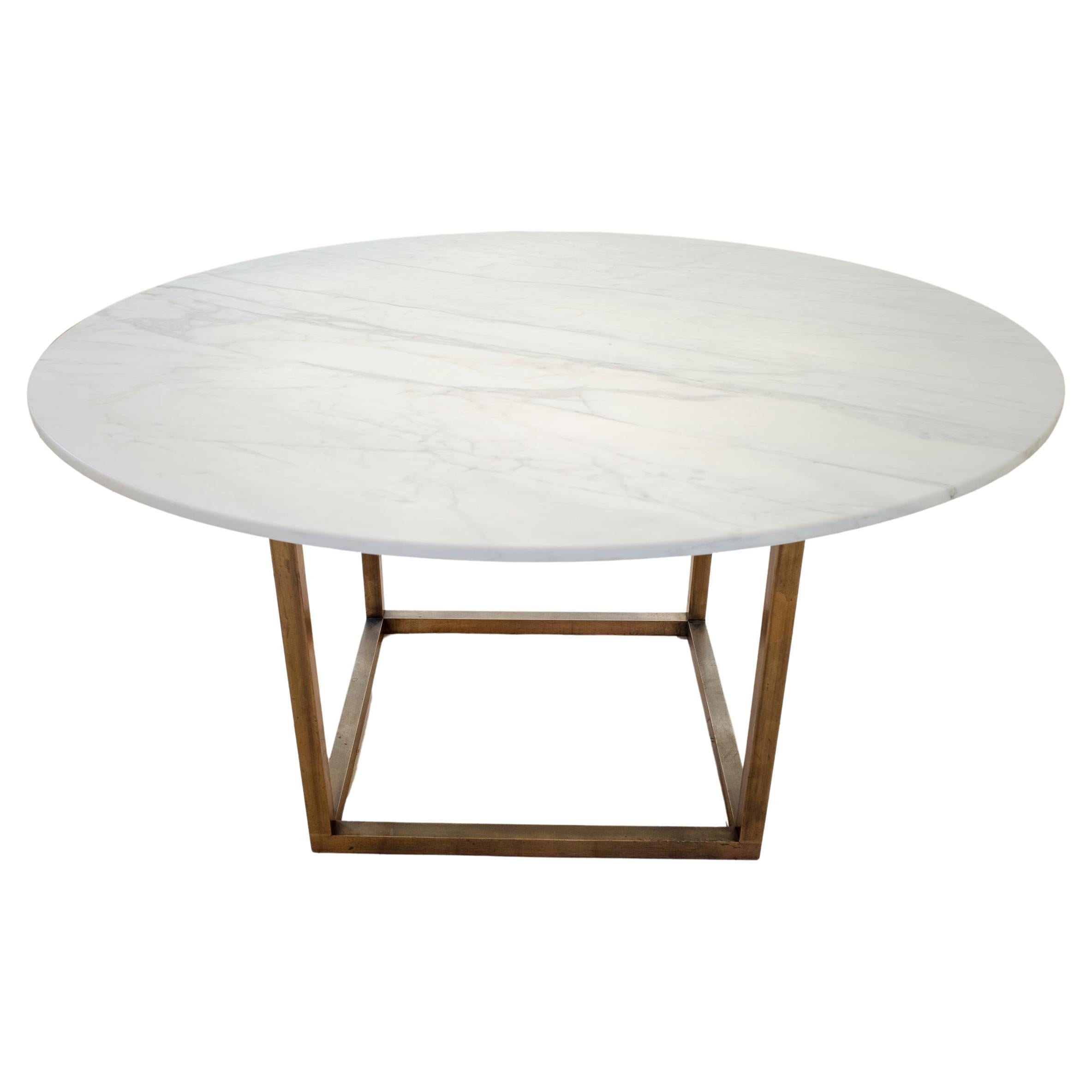 Custom Built Calcatta and Brass Dining Table 5'W For Sale