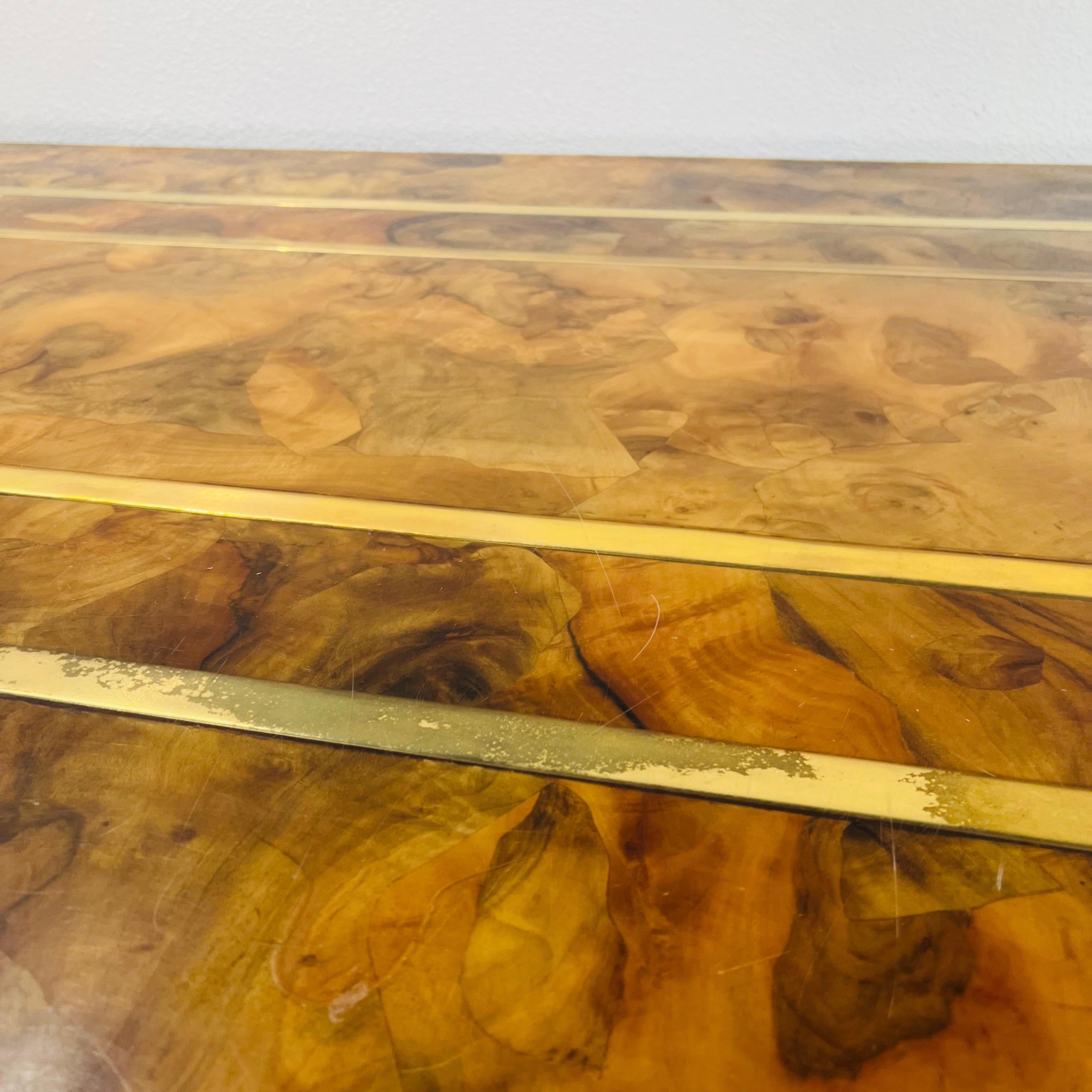 Custom Burl and Brass Double Pedestal Dining Table 5