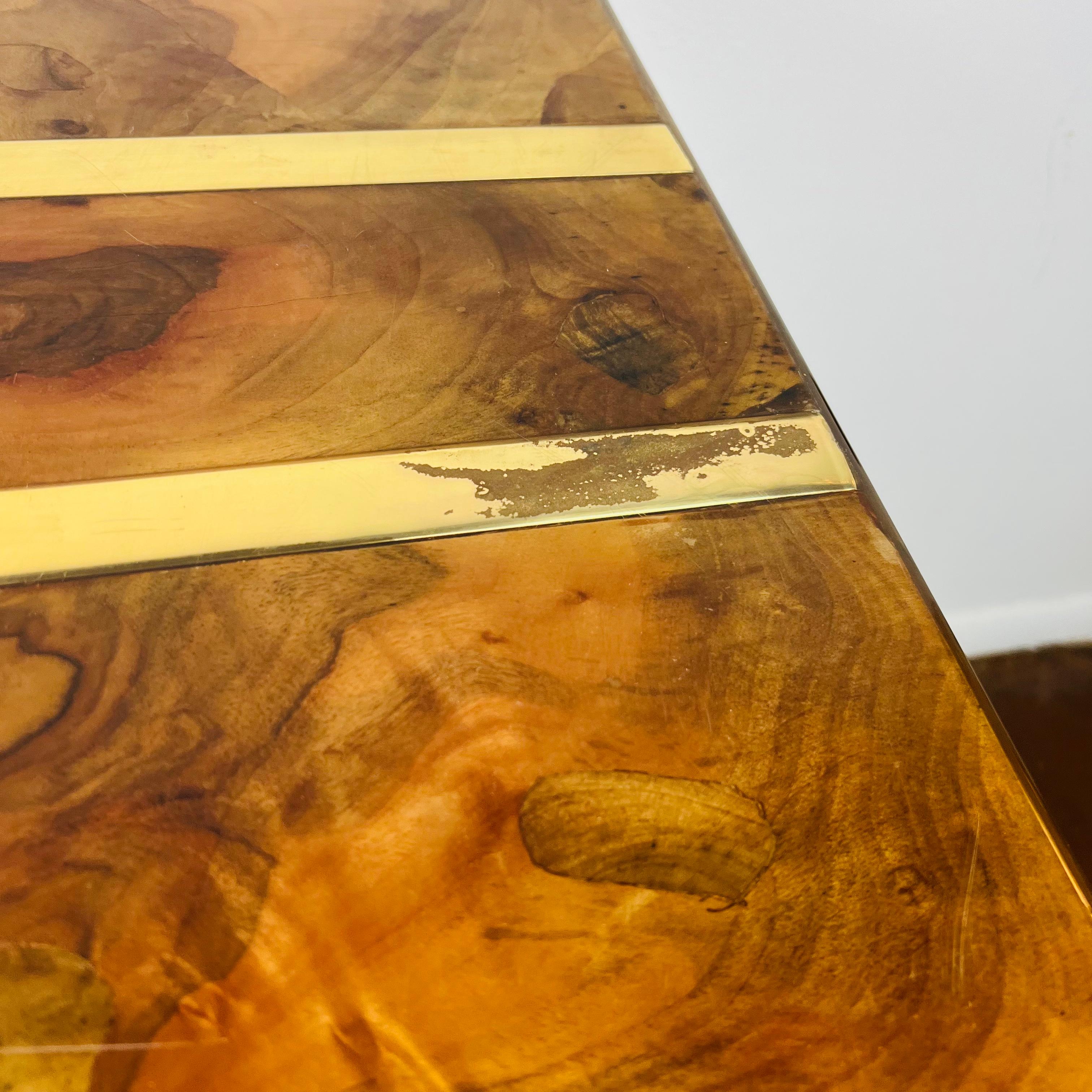 Custom Burl and Brass Double Pedestal Dining Table 6