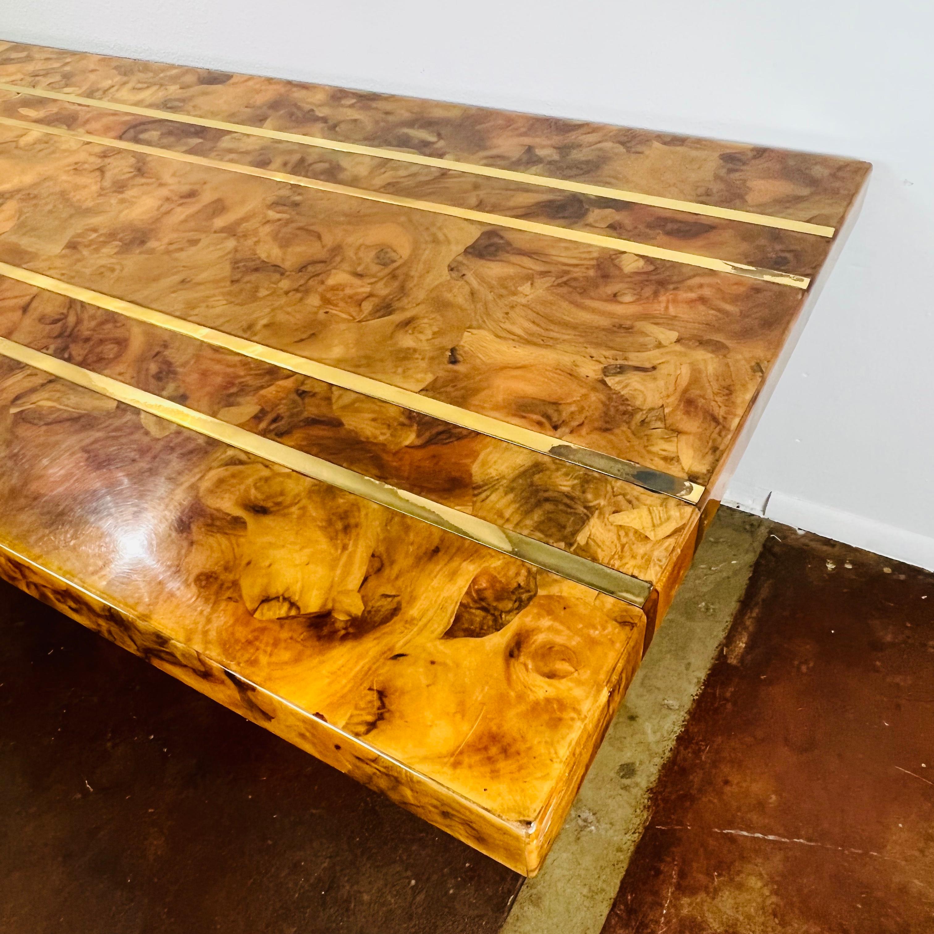 Custom Burl and Brass Double Pedestal Dining Table 8