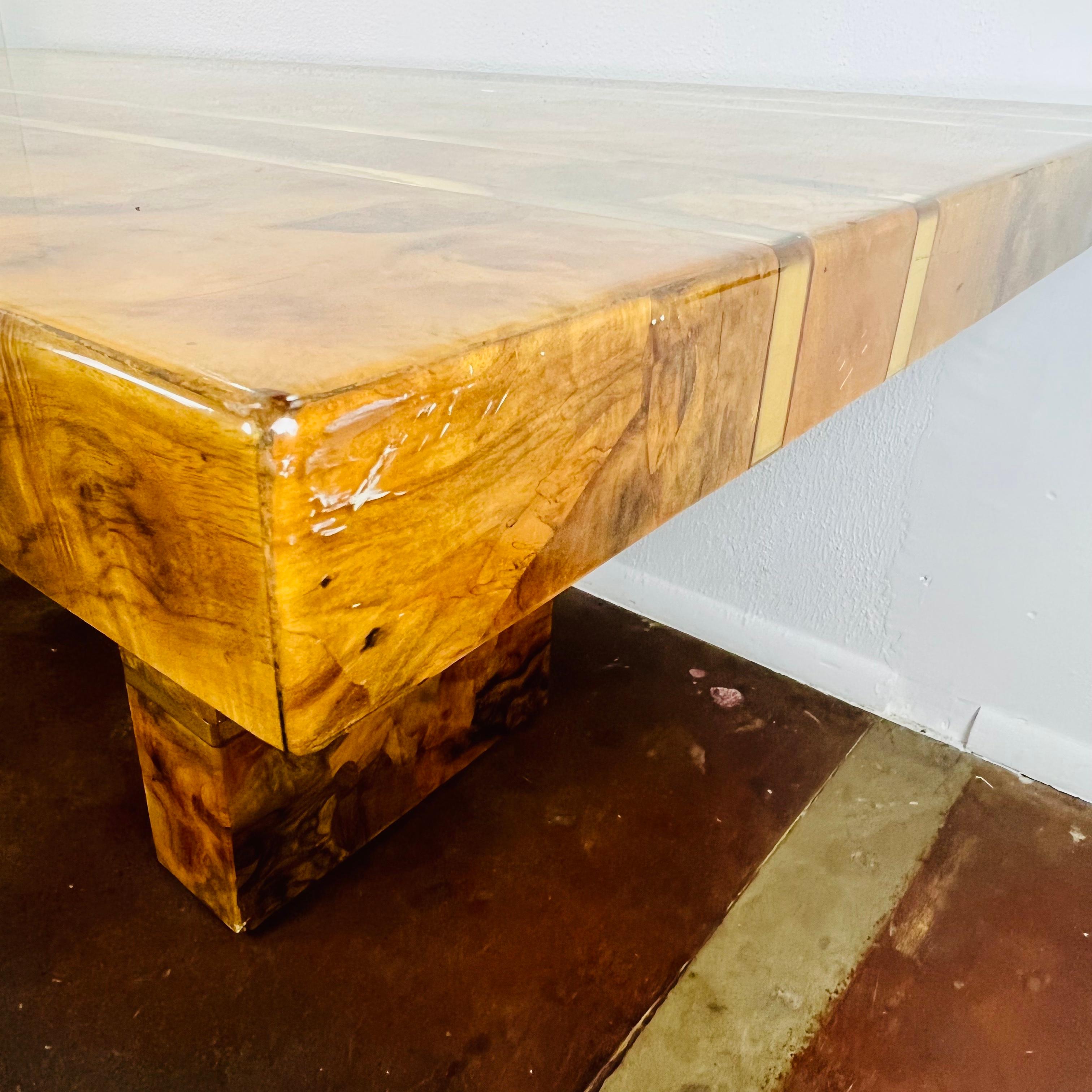 Custom Burl and Brass Double Pedestal Dining Table 9