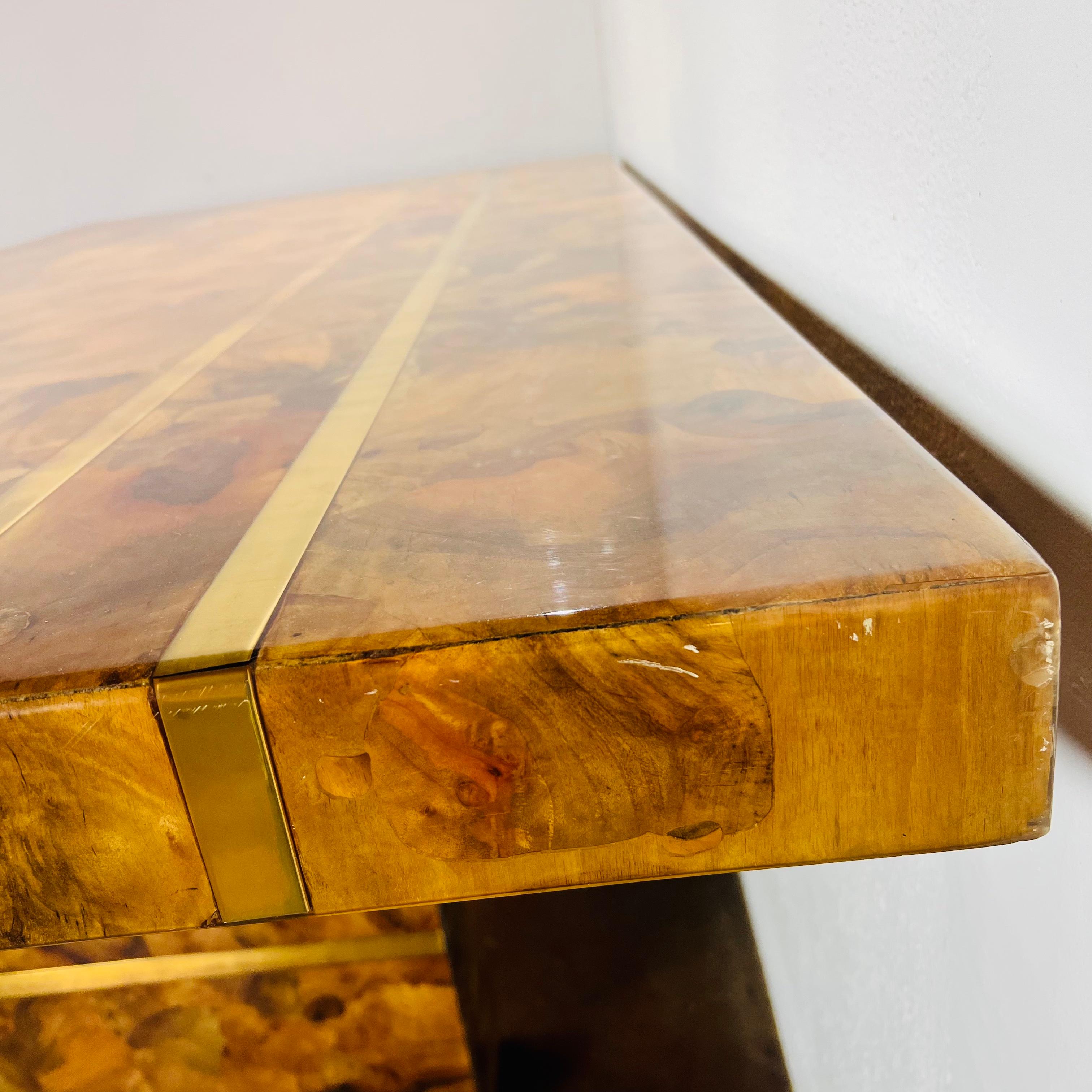 Custom Burl and Brass Double Pedestal Dining Table 13