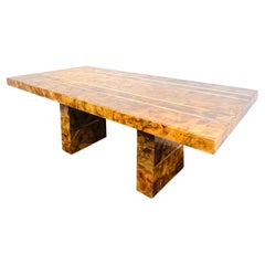 Custom Burl and Brass Double Pedestal Dining Table