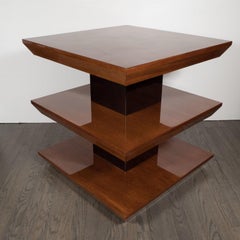 Custom by High Style Deco Mesa de 3 niveles estilo Art Decó en nogal y lacado negro