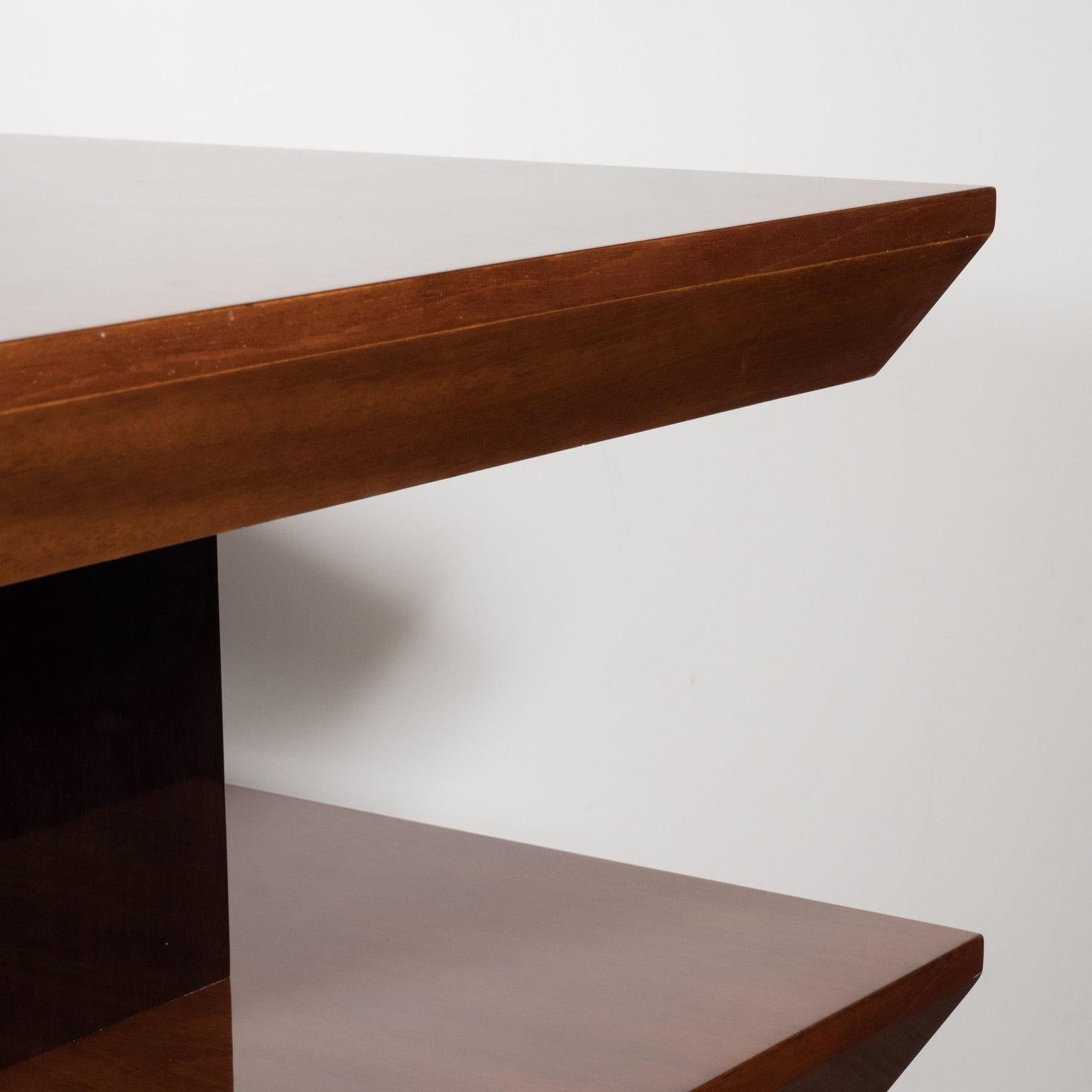 Custom by High Style Deco 3-Tier Art Deco Style Table in Walnut & Black Lacquer In New Condition For Sale In New York, NY