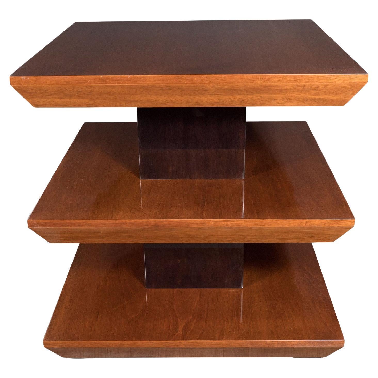 Custom by High Style Deco 3-Tier Art Deco Style Table in Walnut & Black Lacquer