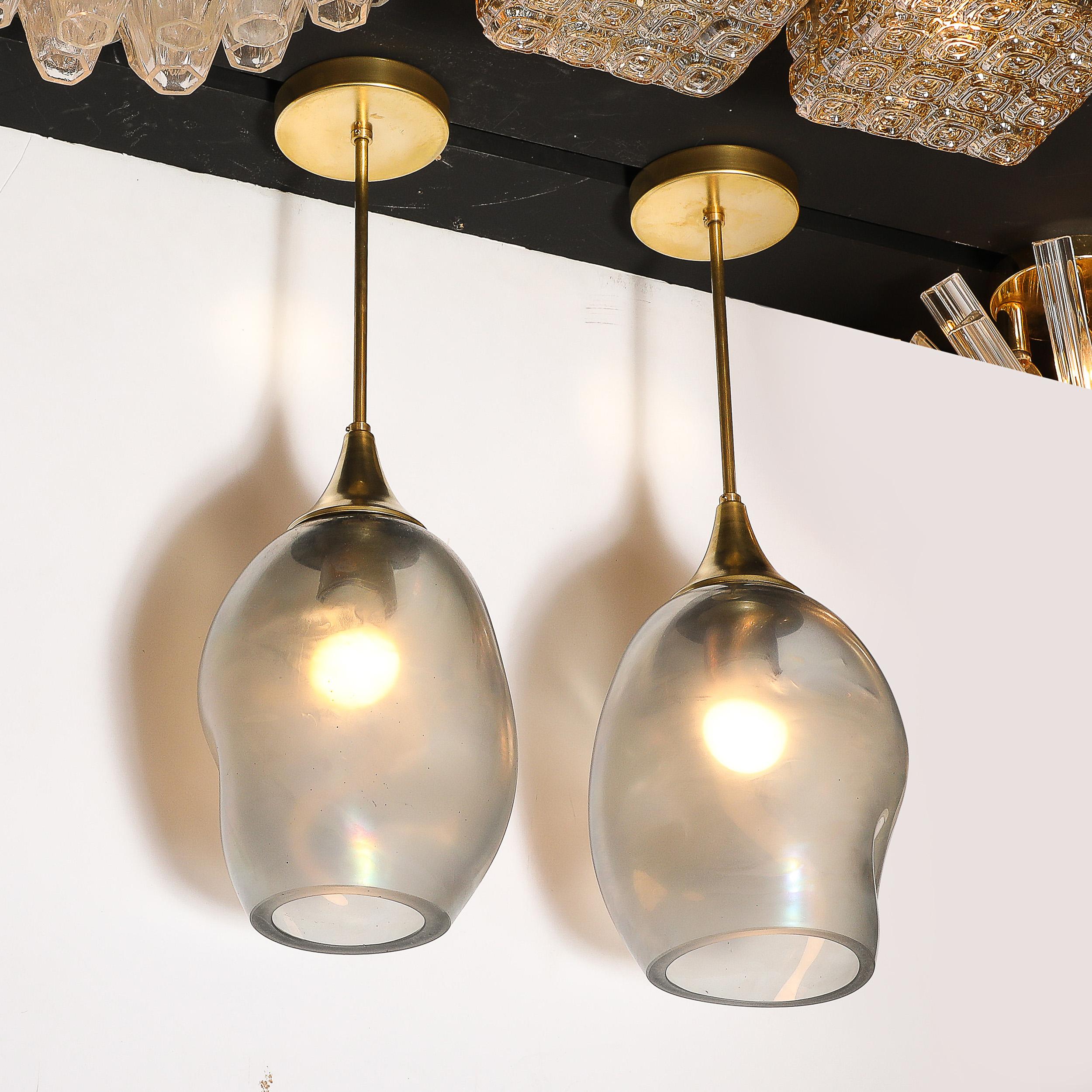 Modern Custom by High Style Deco Hand-Blown Murano Glass 'Helios' Pendant Chandeliers For Sale