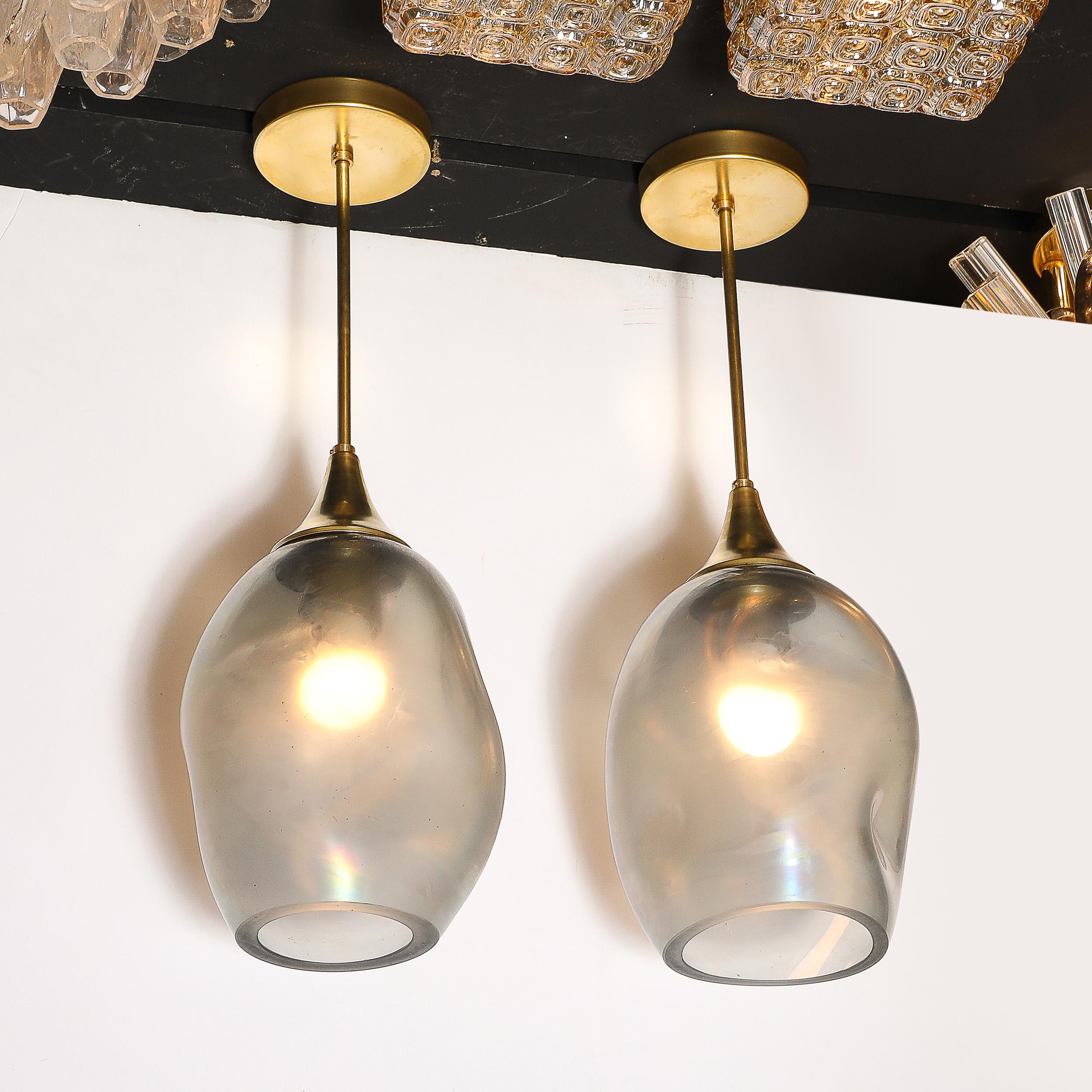 Italian Custom by High Style Deco Hand-Blown Murano Glass 'Helios' Pendant Chandeliers For Sale