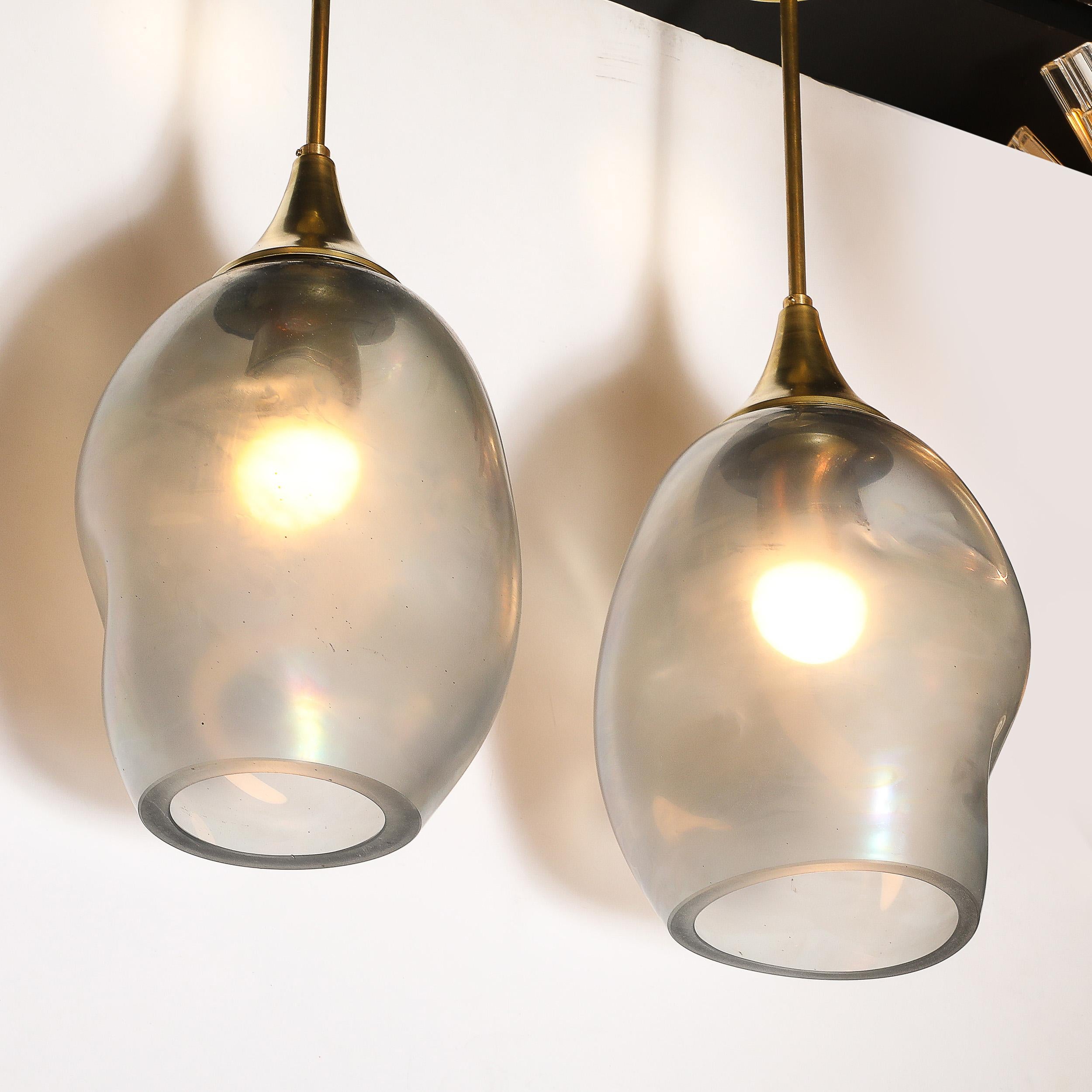 Brass Custom by High Style Deco Hand-Blown Murano Glass 'Helios' Pendant Chandeliers For Sale
