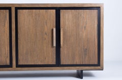 Custom Cabinet Oak in Bali Finish Wood with Steel Trim Four Door, Two Shelves