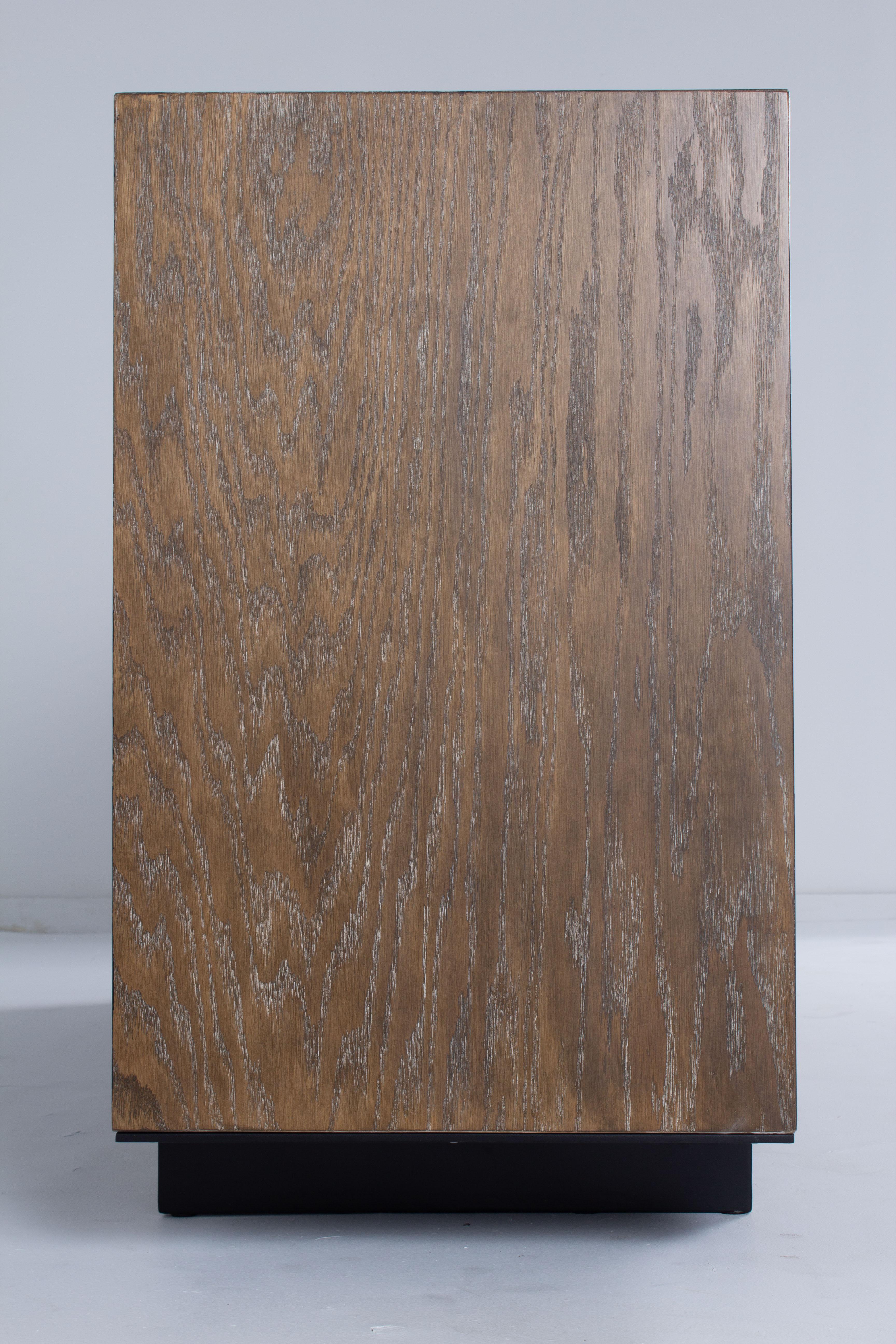 American Custom Cabinet Oak in Bali Finish Wood with Steel Trim Four Door, Two Shelves
