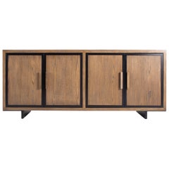 Custom Cabinet Oak in Bali Finish Wood with Steel Trim Four Door, Two Shelves