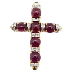 Custom Cabochon Ruby with Diamond Pendant set in 18 Karat Gold Settings